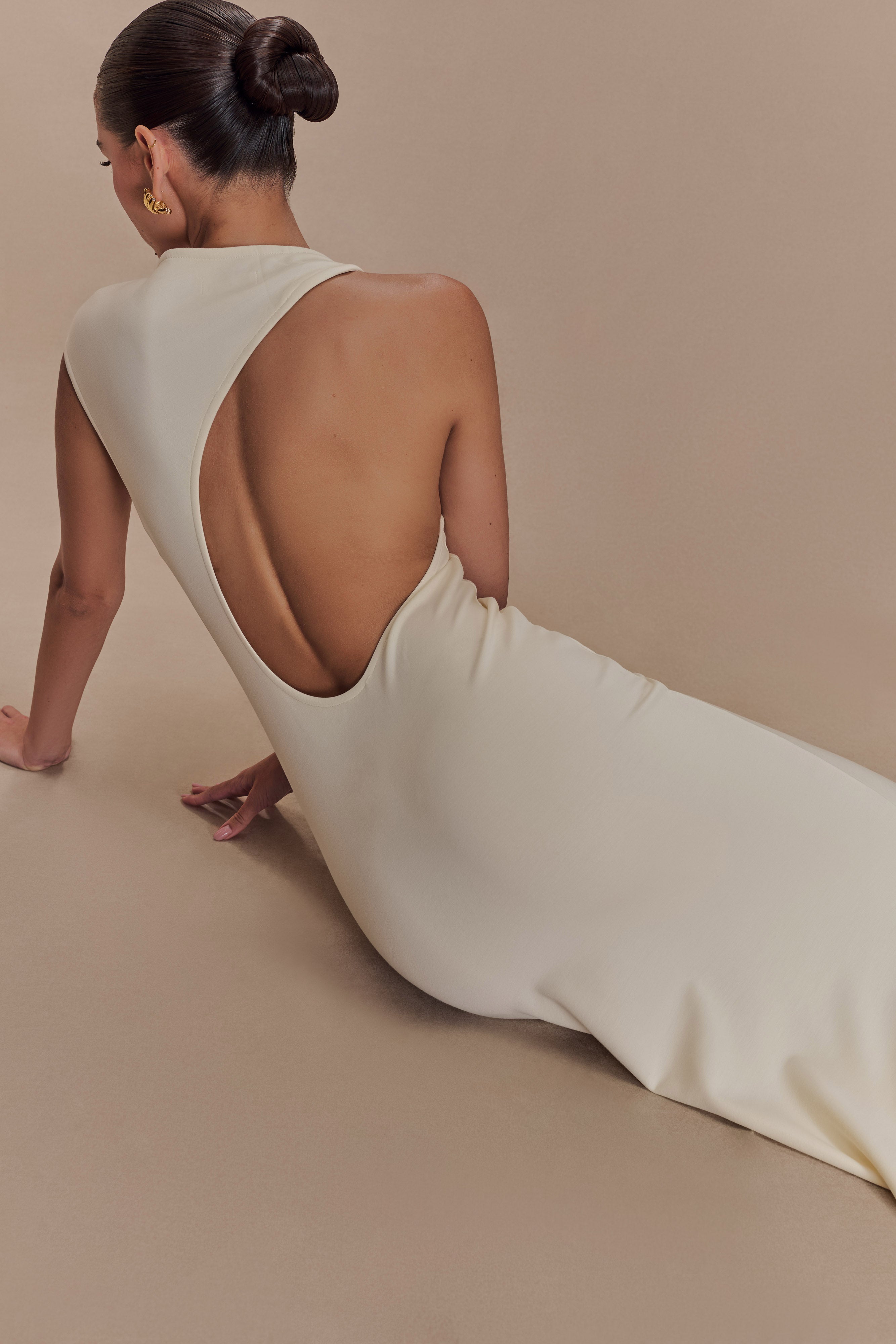 Katerina Scuba Jersey Cut Out Maxi Dress - Ivory - Image 3