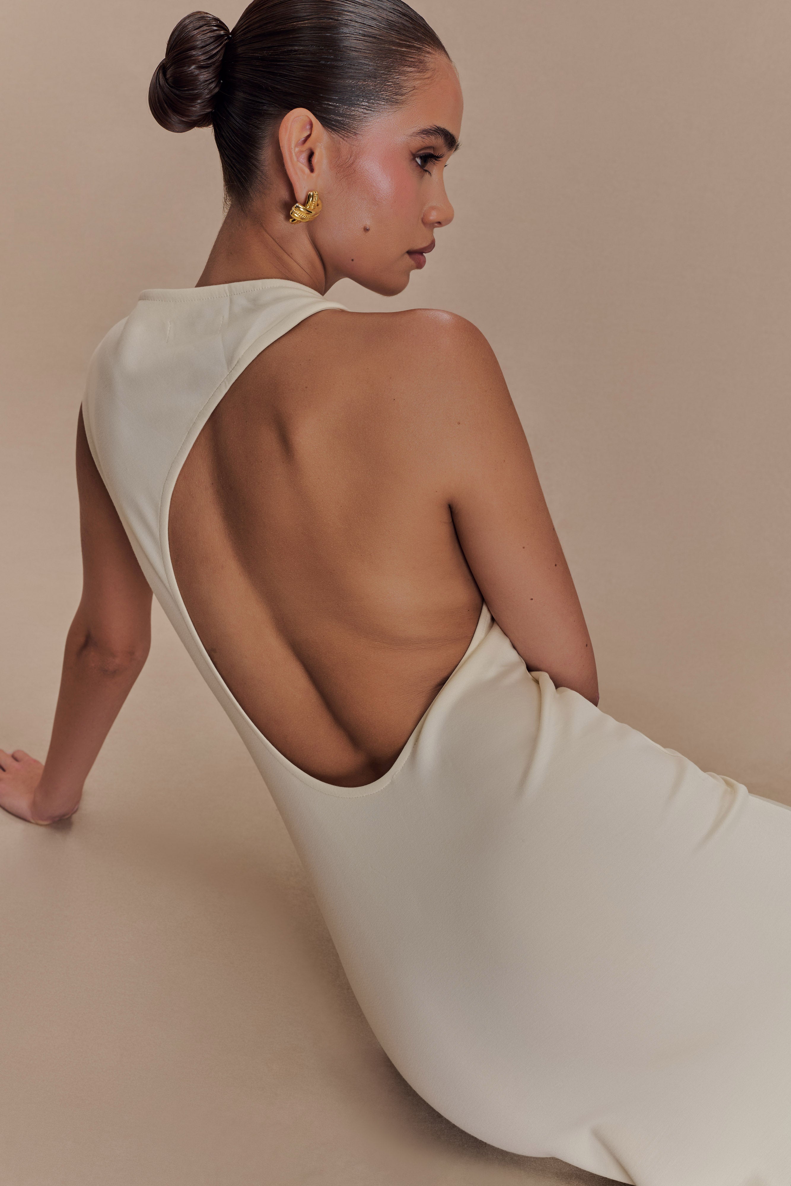 Katerina Scuba Jersey Cut Out Maxi Dress - Ivory - Image 5