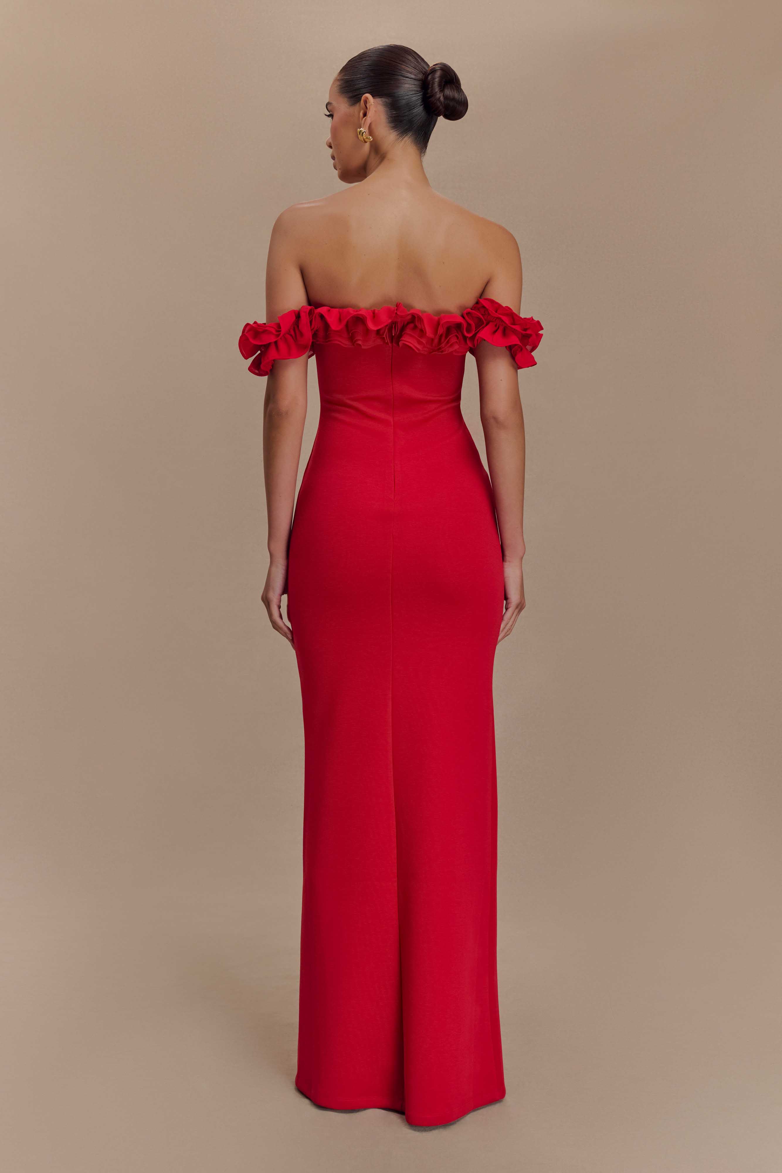 Alternative view of Nova Ruffle Off Shoulder Maxi Dress - Ruby