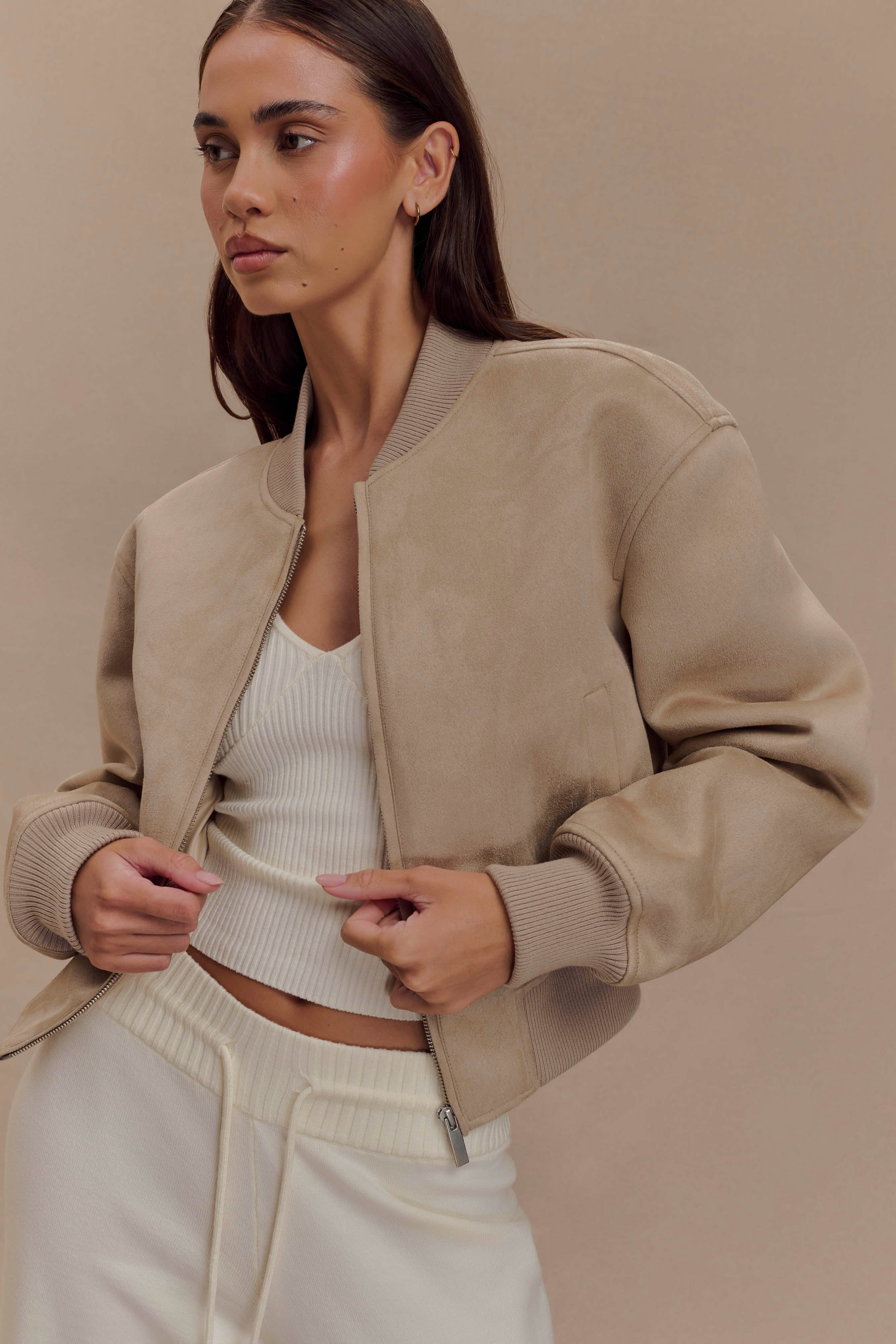 Alternative view of Rudy Suede Bomber Jacket - Sand