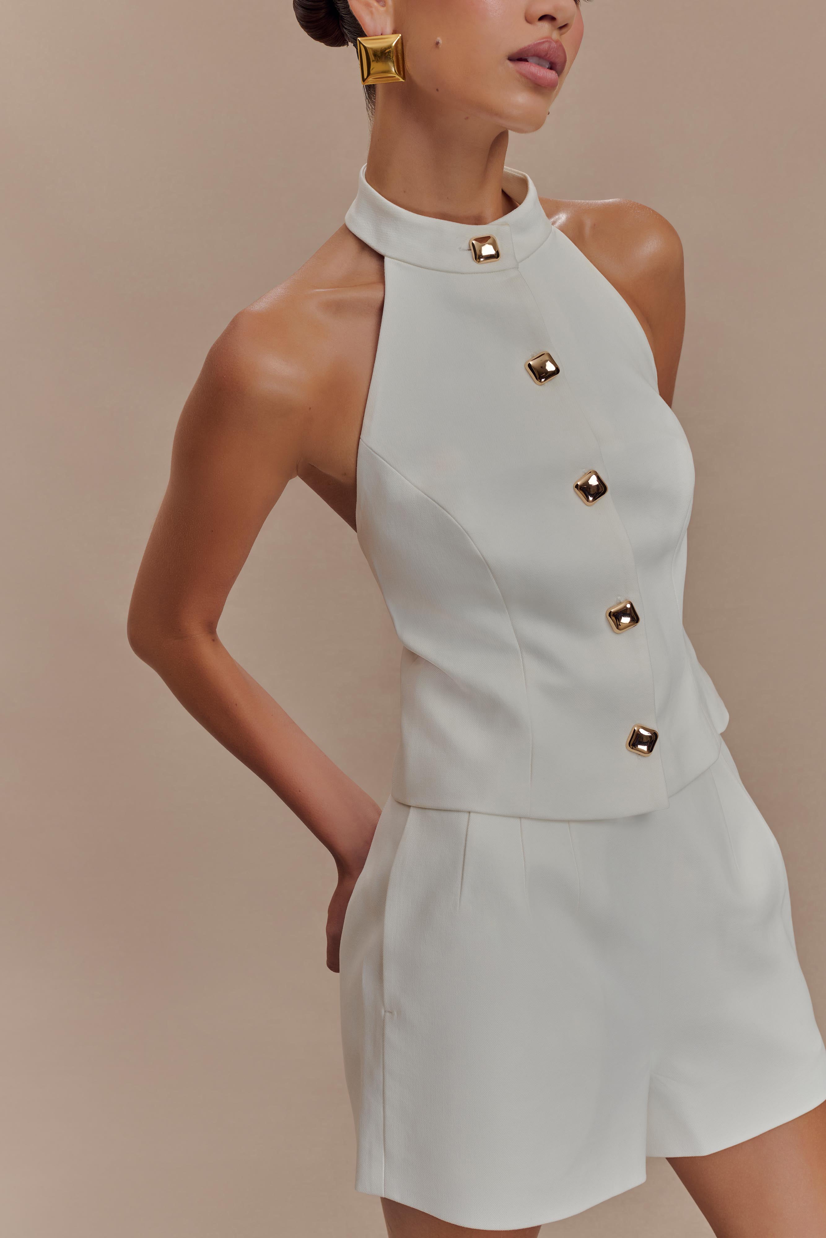 Tiara Halter Neck Suiting Top - White - Image 3