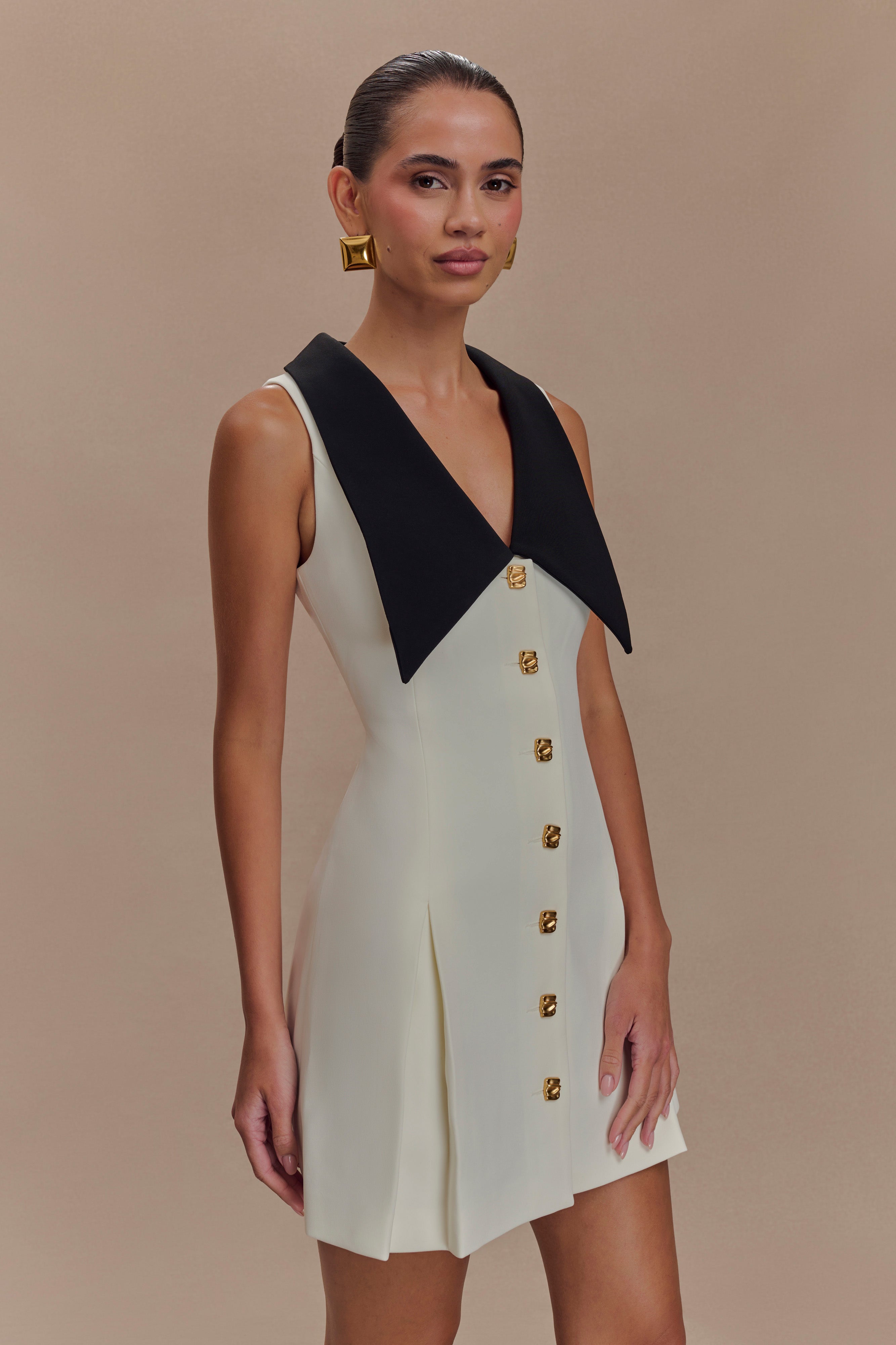 Oli Sleeveless Contrast Mini Dress - Ivory/Black - Image 5