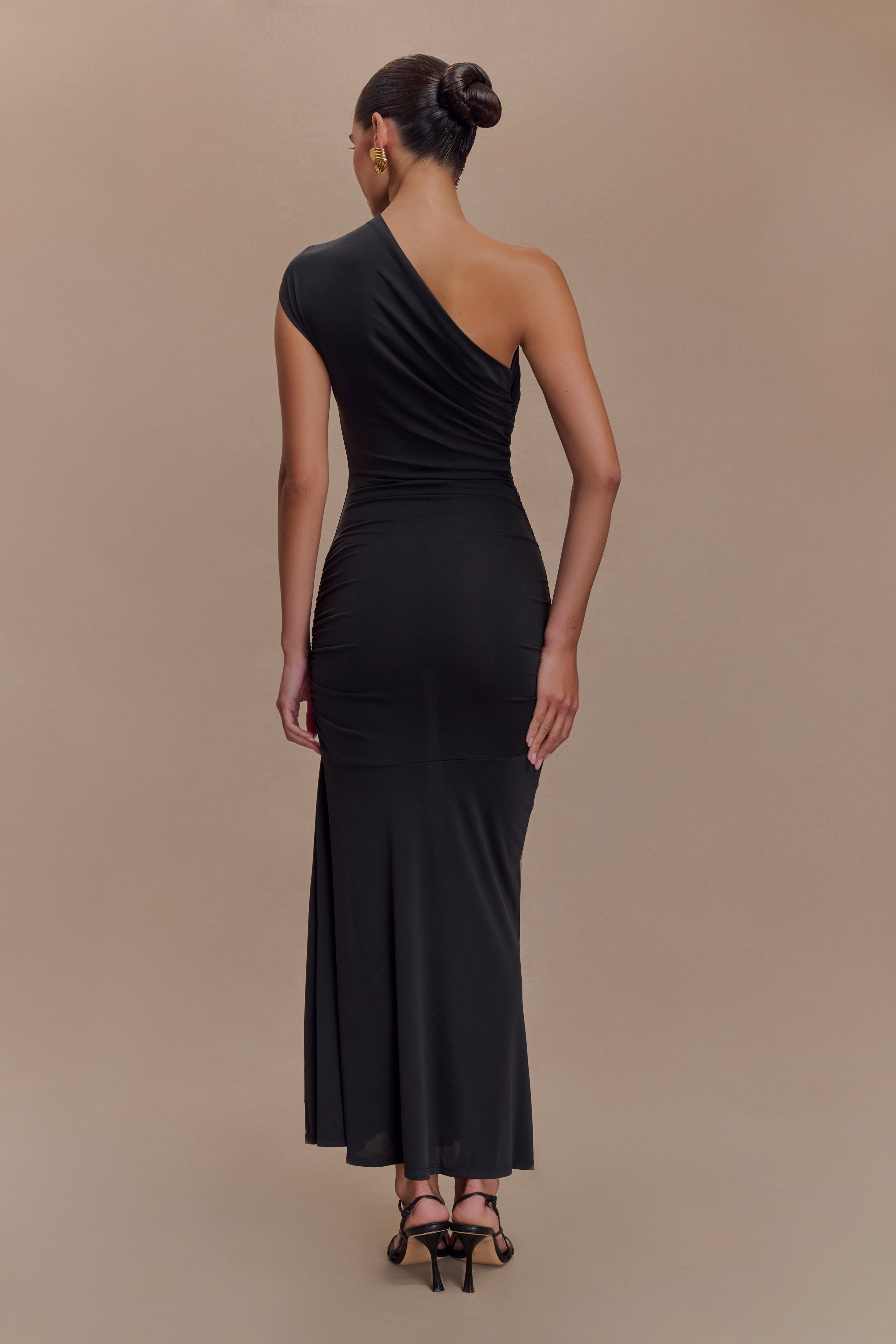 Alternative view of Chloe Peached Jersey One Shoulder Midi Dress - Black