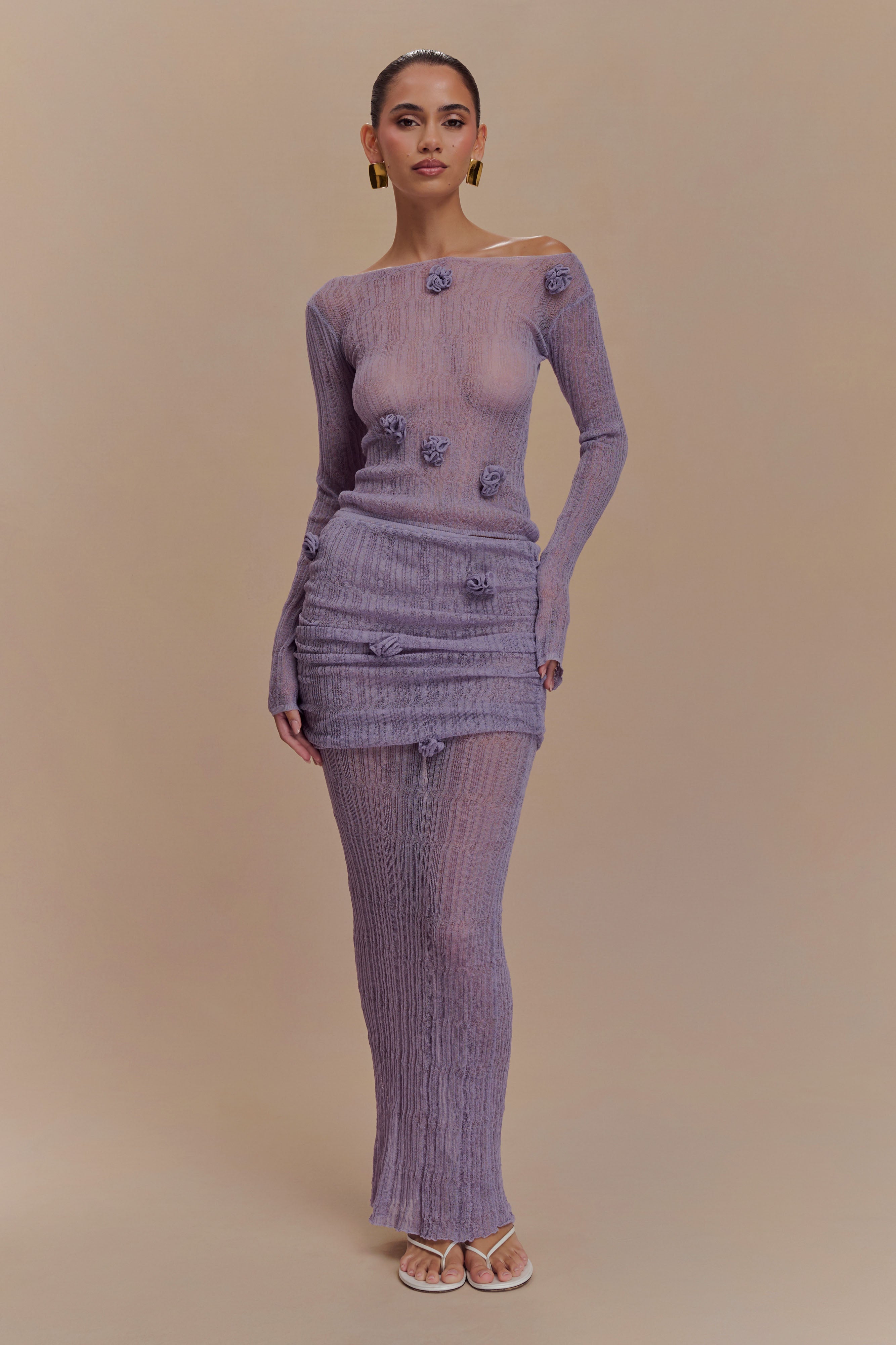 Orianna Orchid Knit Maxi Skirt - Orchid - Image 5
