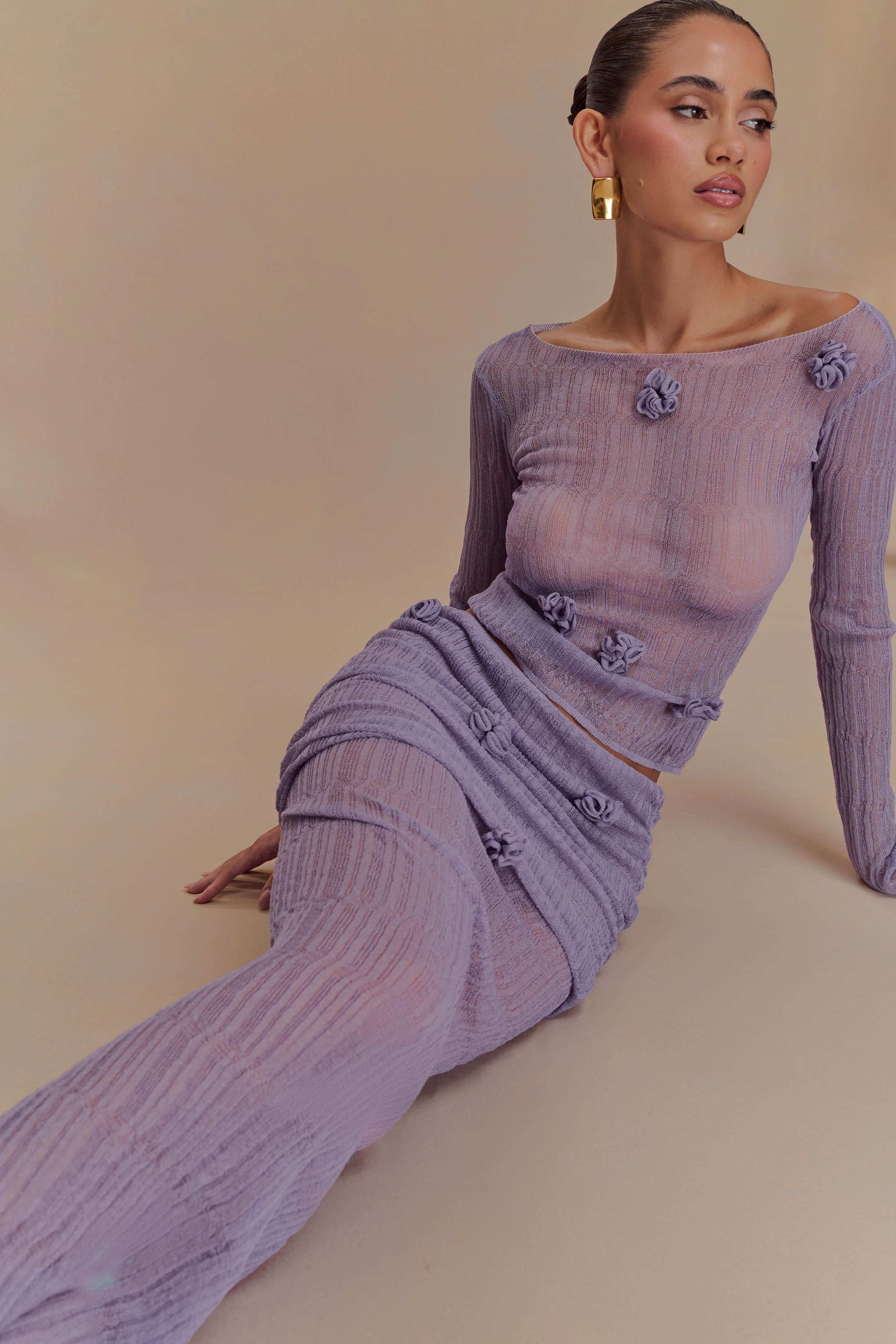 Orianna Orchid Knit Maxi Skirt - Orchid - Image 3