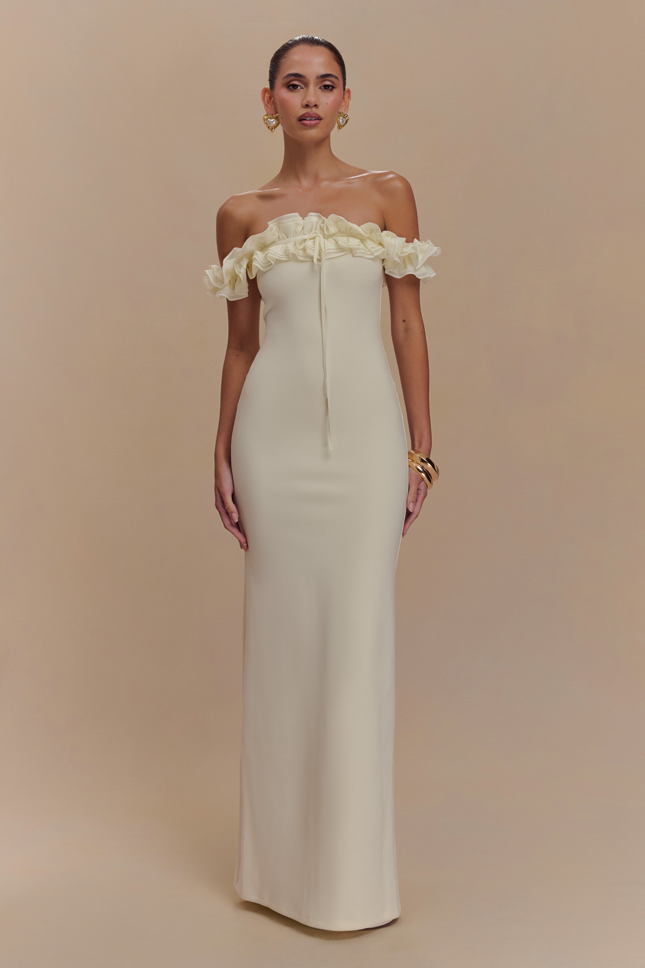 Nova Ruffle Off Shoulder Maxi Dress - Ivory - Image 5