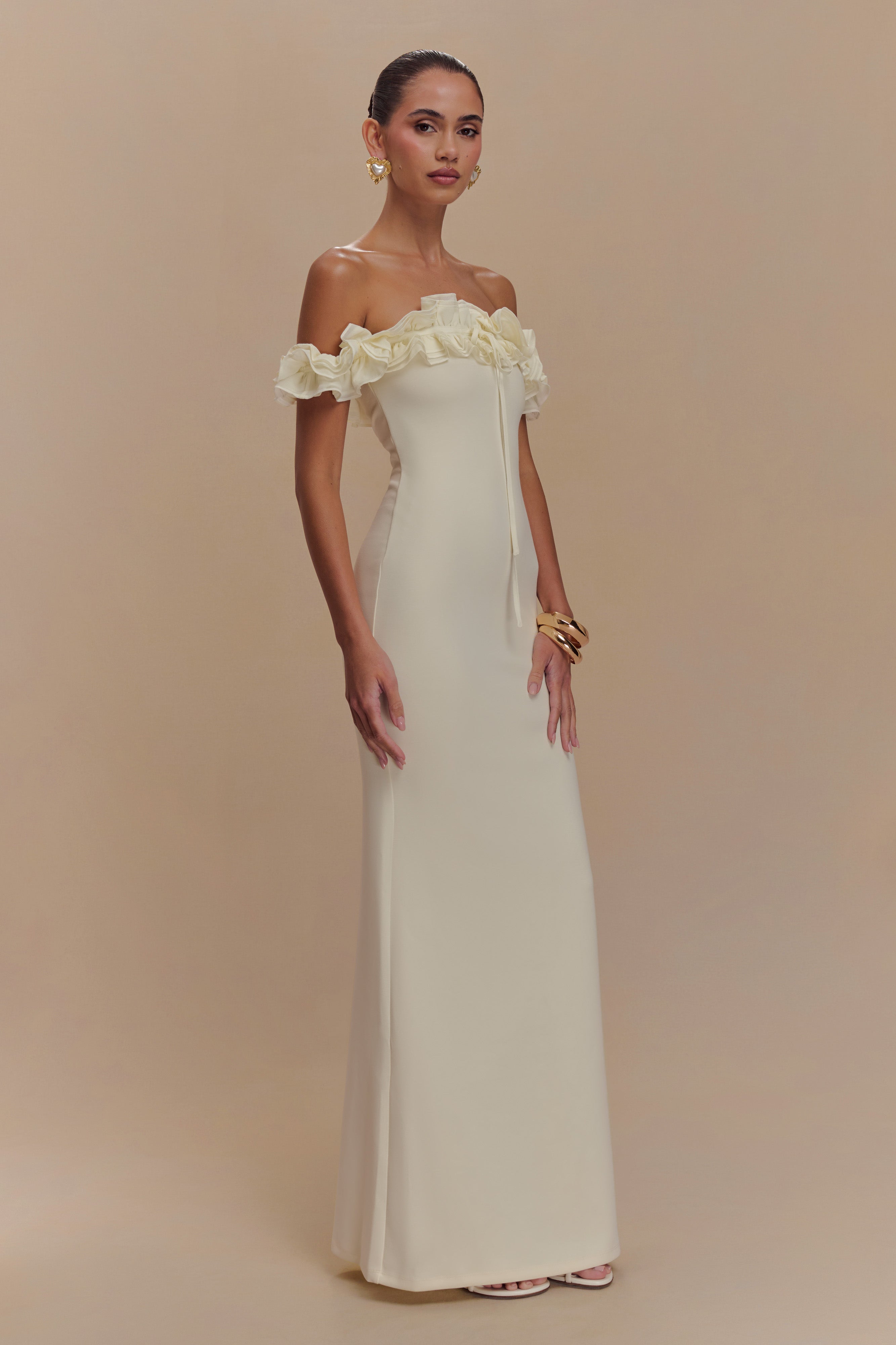 Nova Ruffle Off Shoulder Maxi Dress - Ivory - Image 4