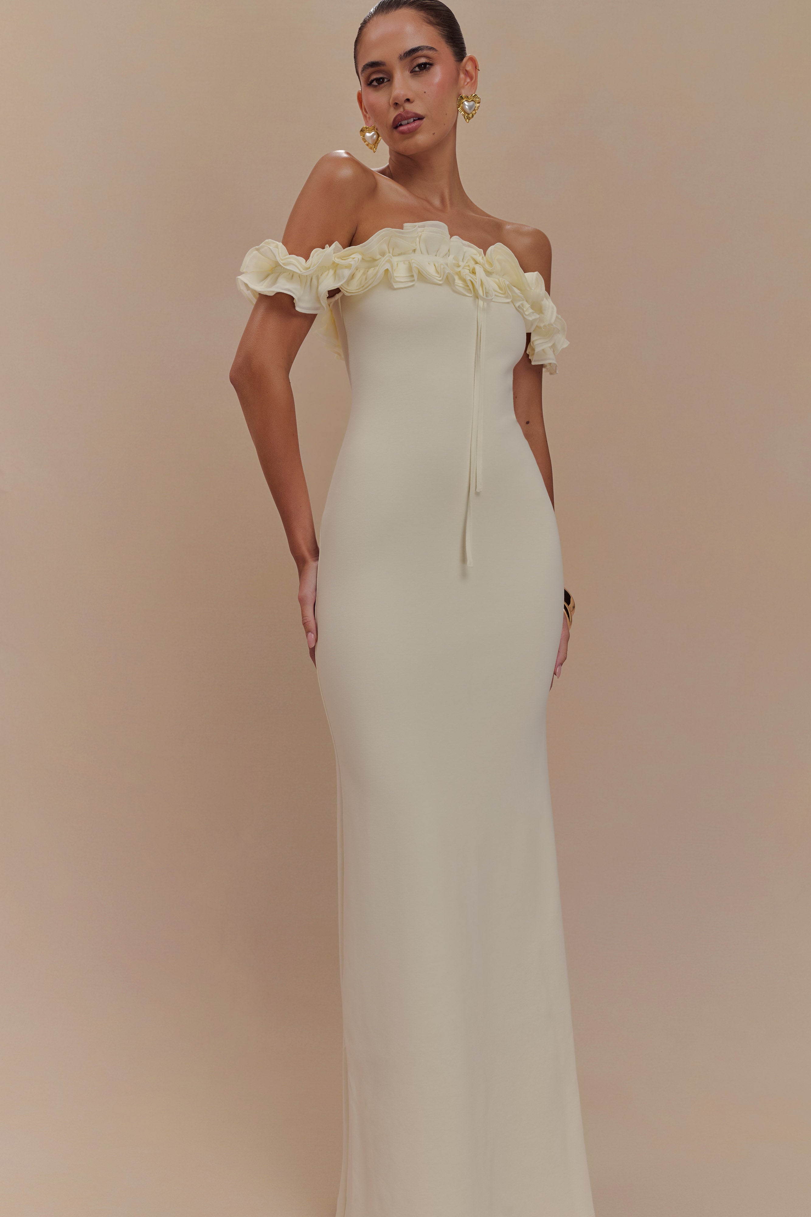 Nova Ruffle Off Shoulder Maxi Dress - Ivory - Image 6