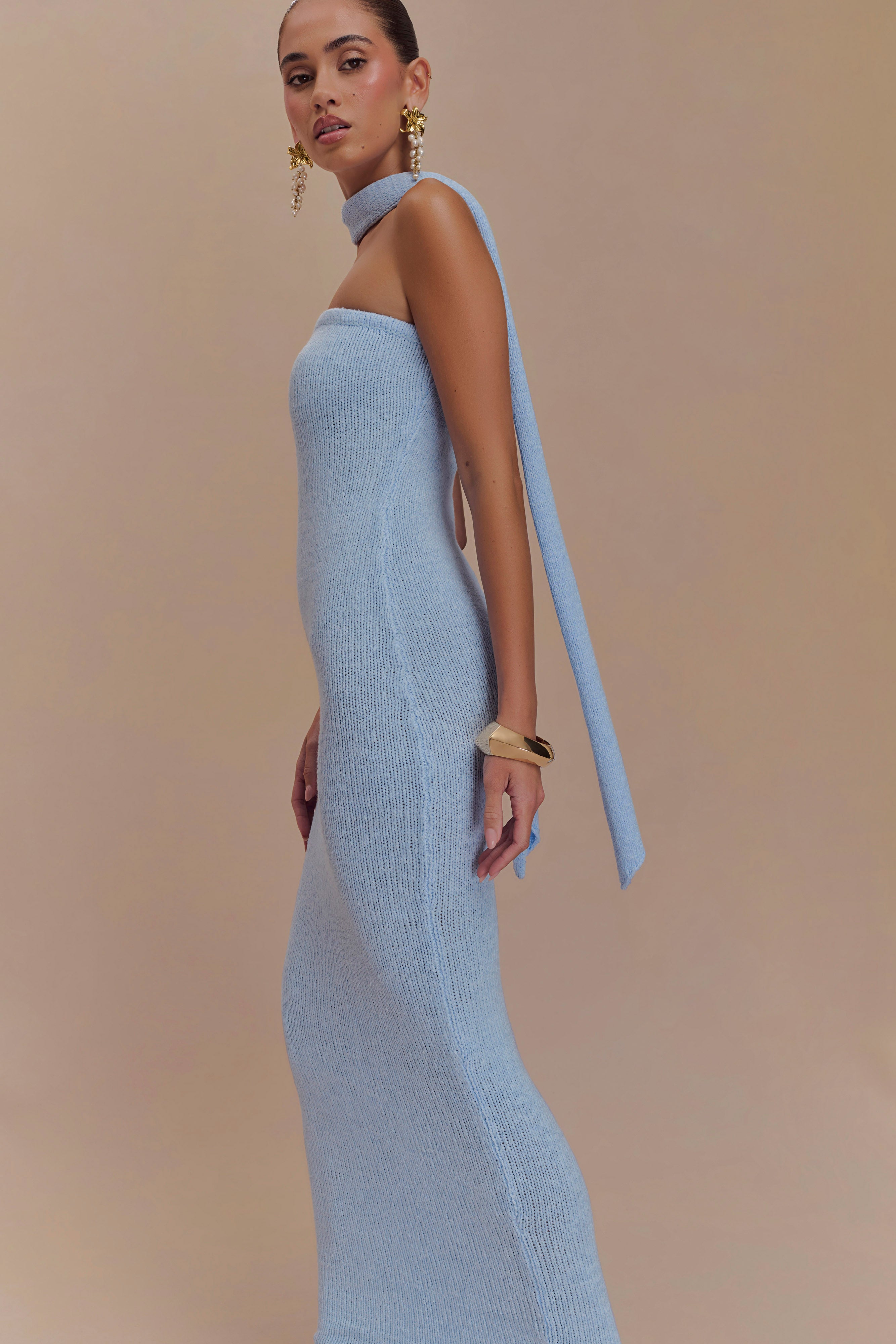 Andrea Strapless Knit Maxi Dress - Light Blue - Image 3