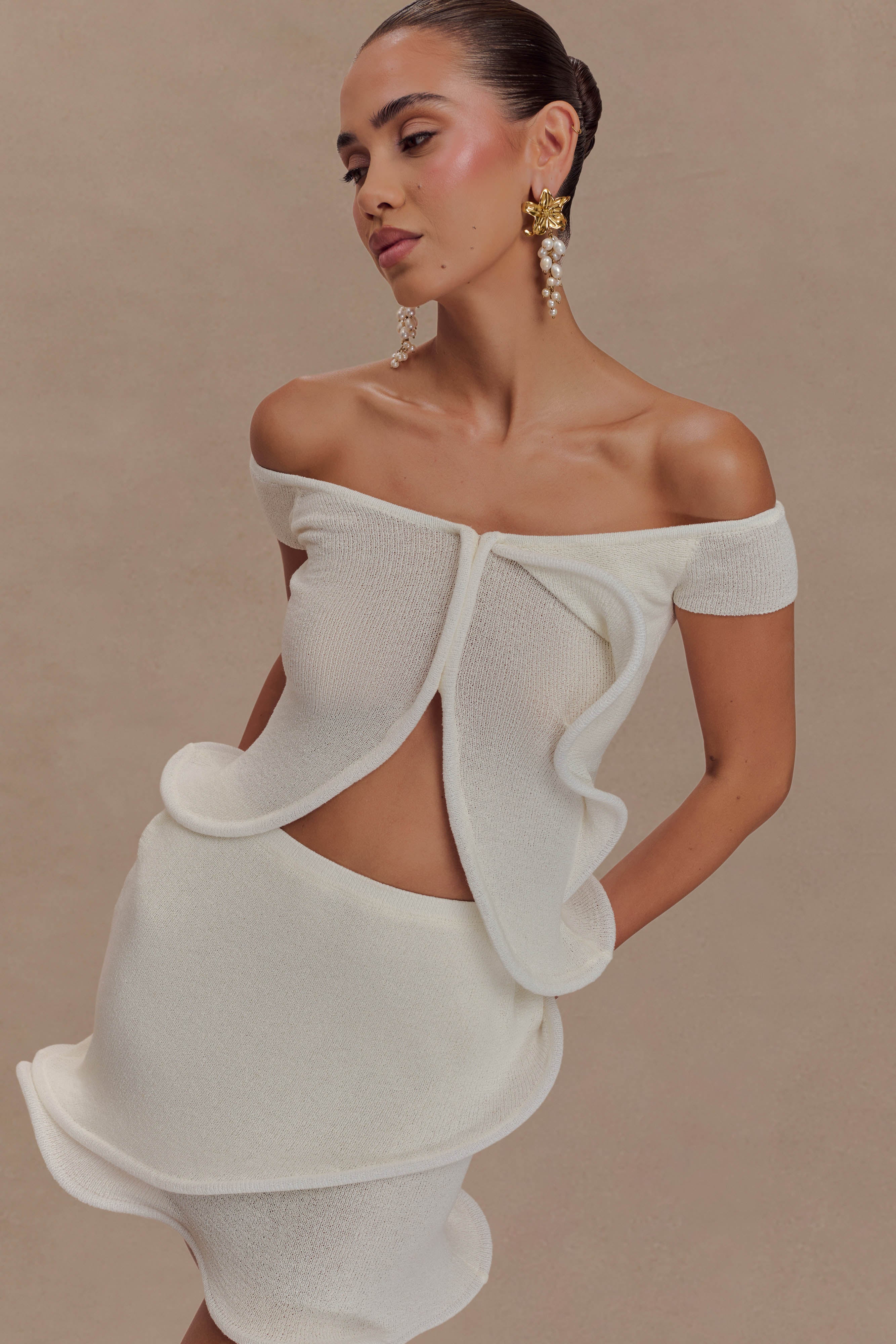 Haisley Off Shoulder Knit Top - Ivory - Image 3