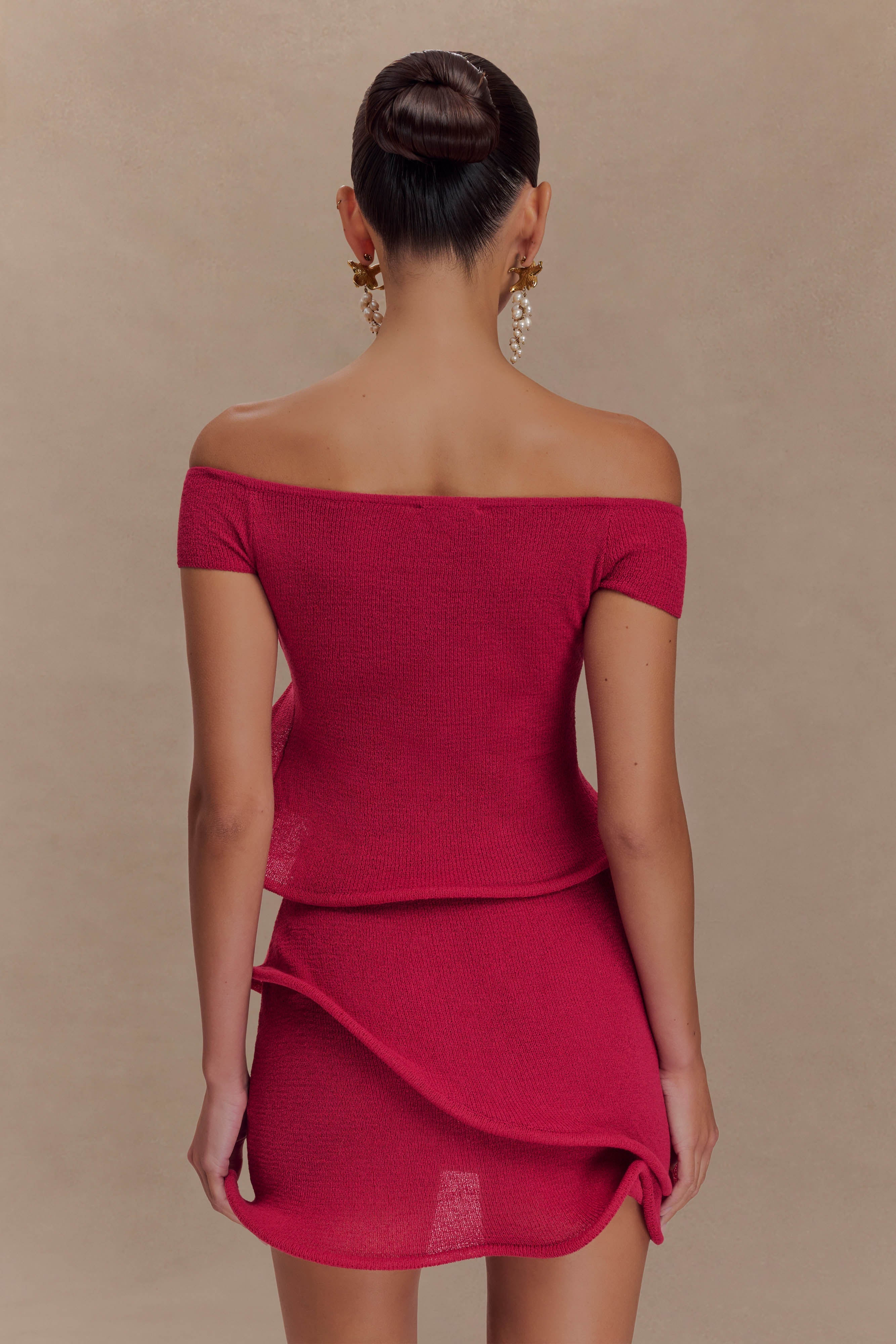 Haisley Off Shoulder Knit Top - Raspberry - Image 2