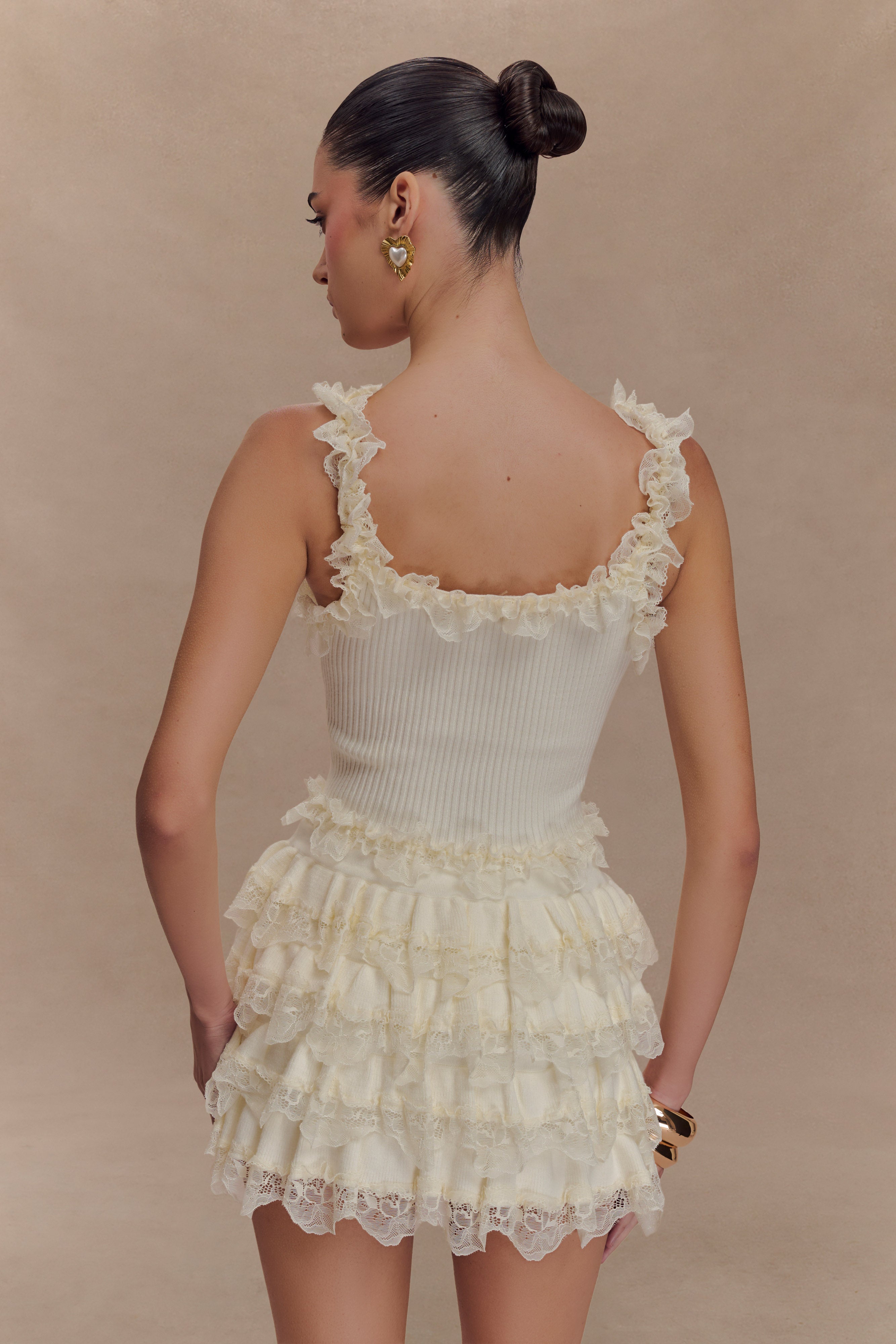 Margaret Lace Ruffle Mini Skort - Cream - Image 4