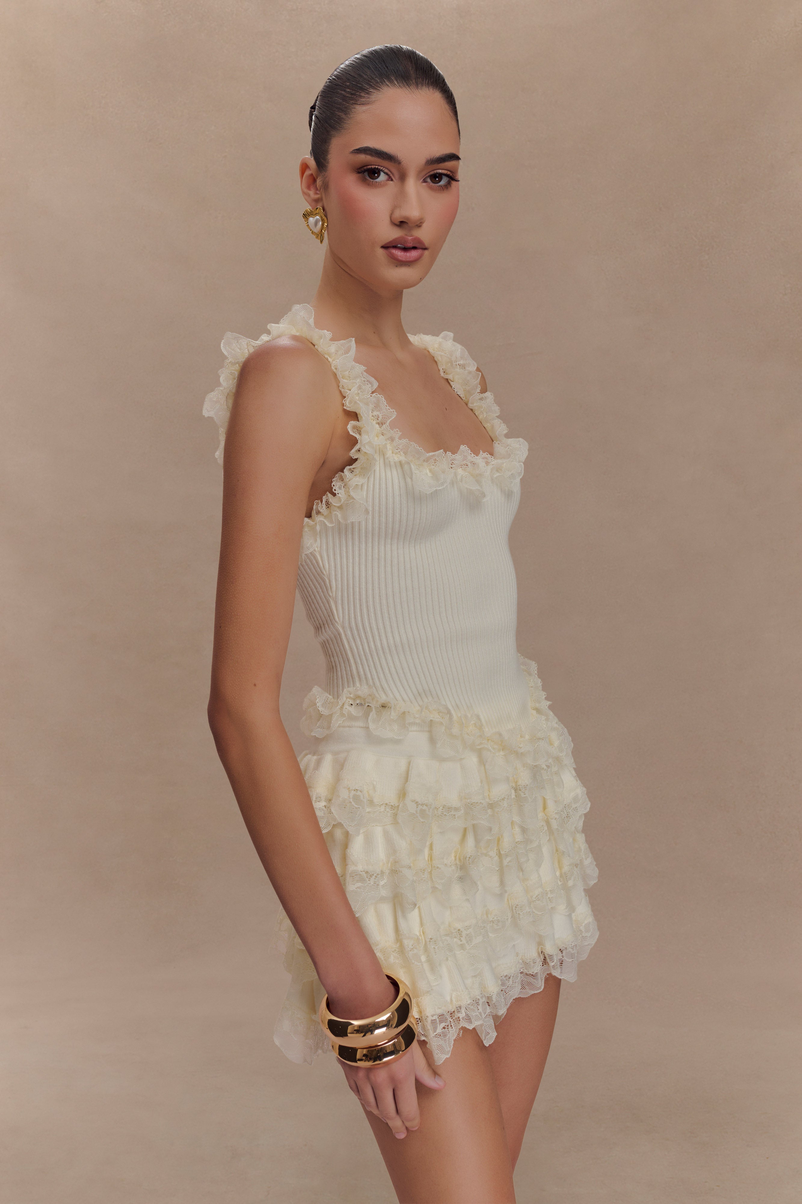 Margaret Lace Ruffle Mini Skort - Cream - Image 5