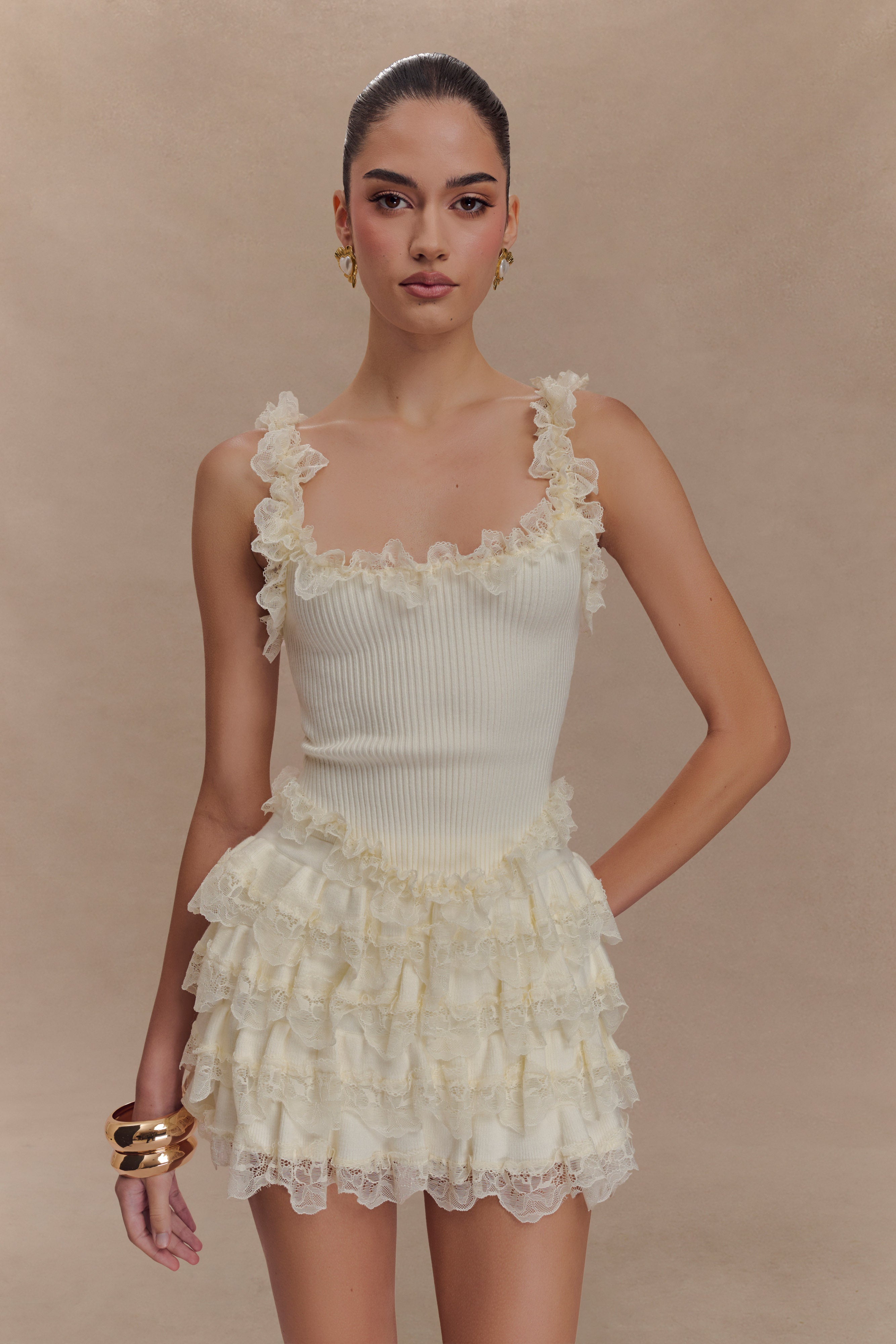 Margaret Lace Ruffle Mini Skort - Cream - Image 6