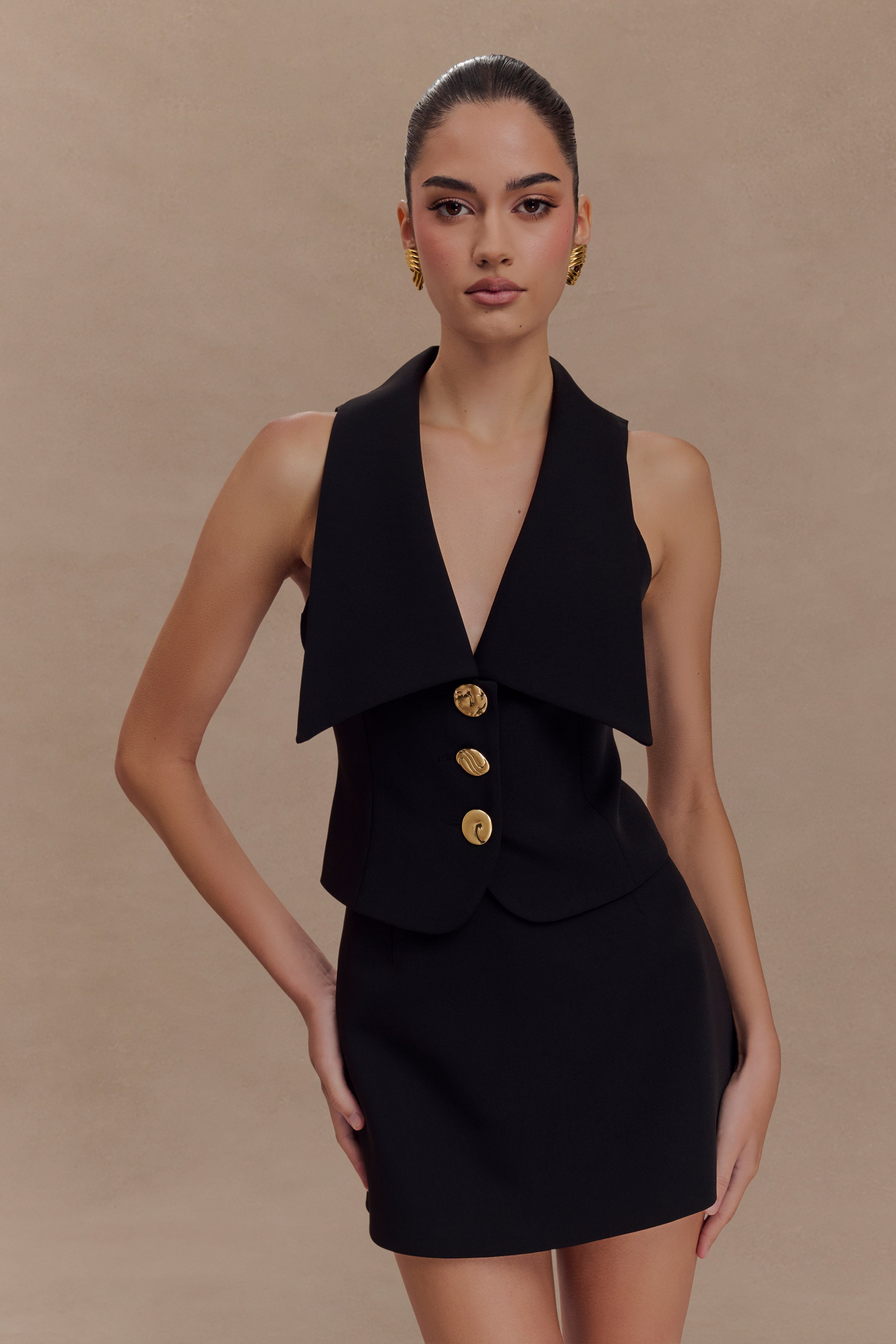 Alix Mixed Button Vest - Black - Image 2