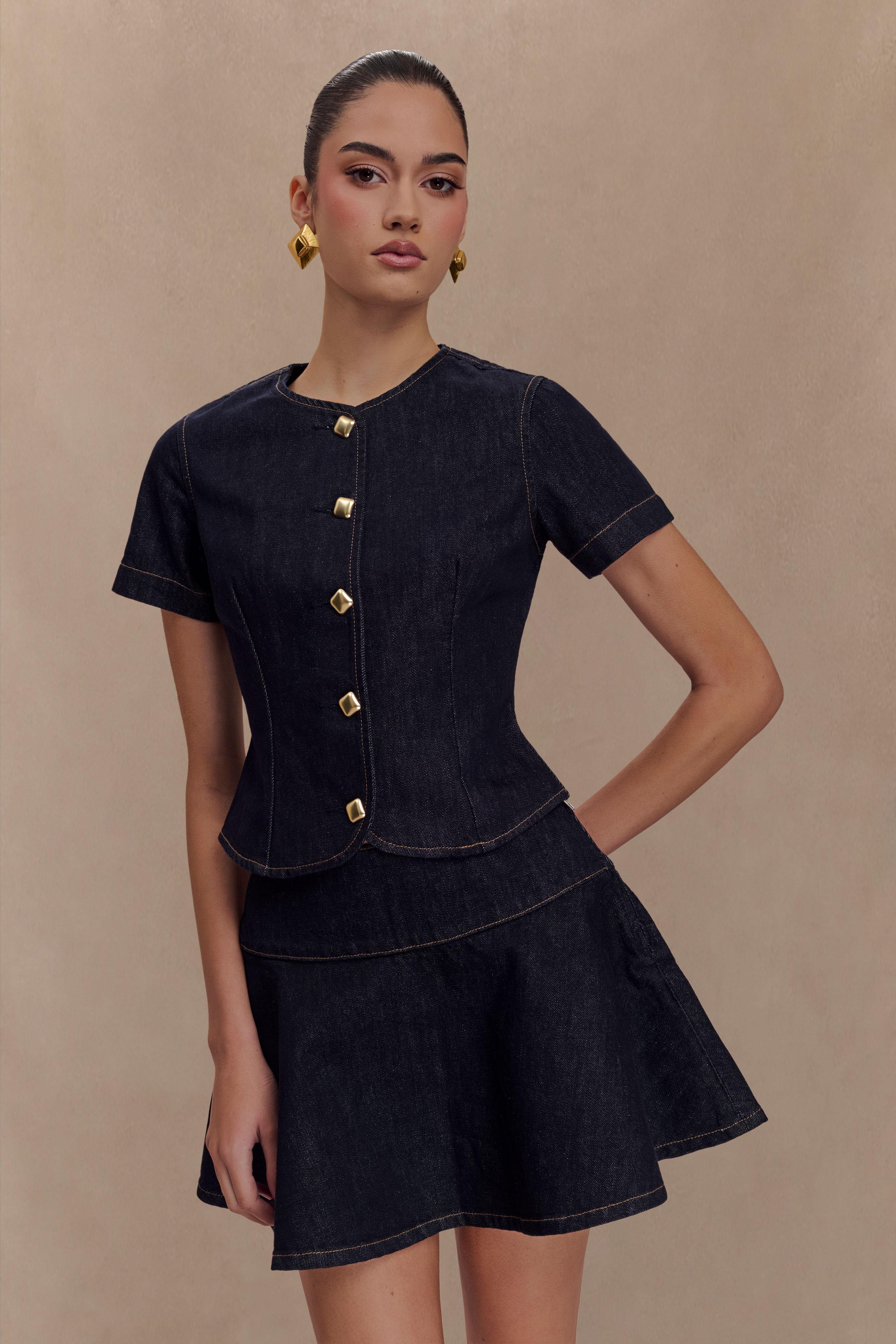 Arista Denim Mini Skirt - Washed Indigo Blue - Image 7