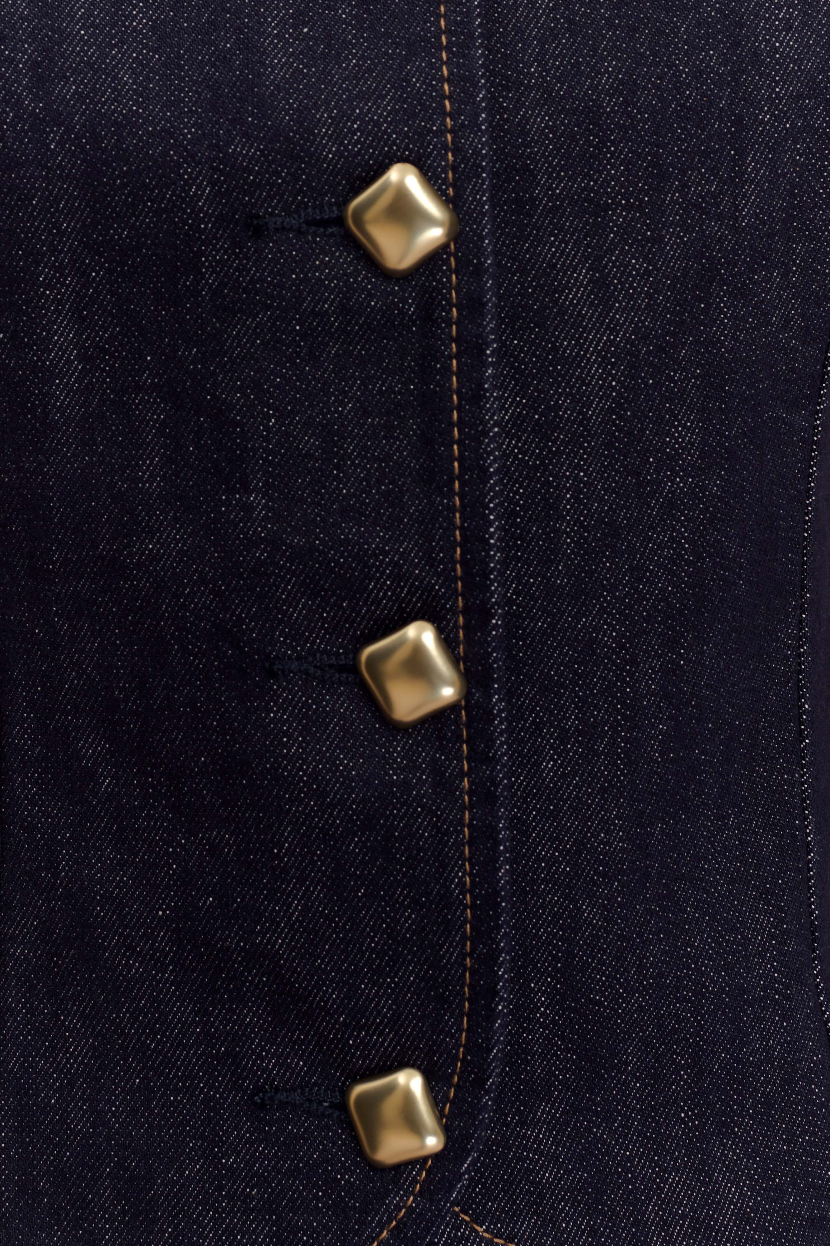 Bethany Short Sleeve Buttoned Denim Top - Washed Indigo Blue - Image 8