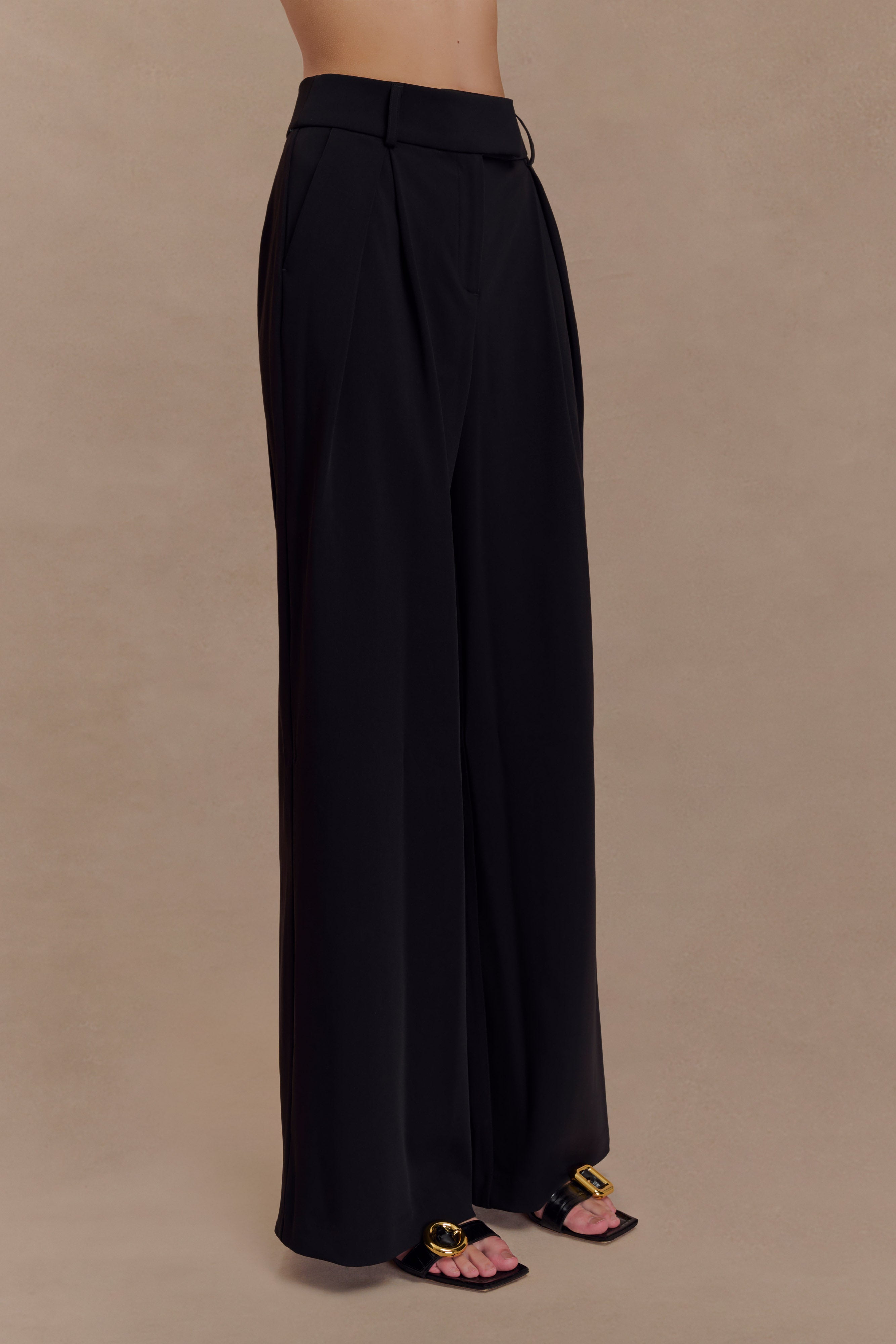 Jacqueline Pleated Wide Leg Pants - Black - Image 3