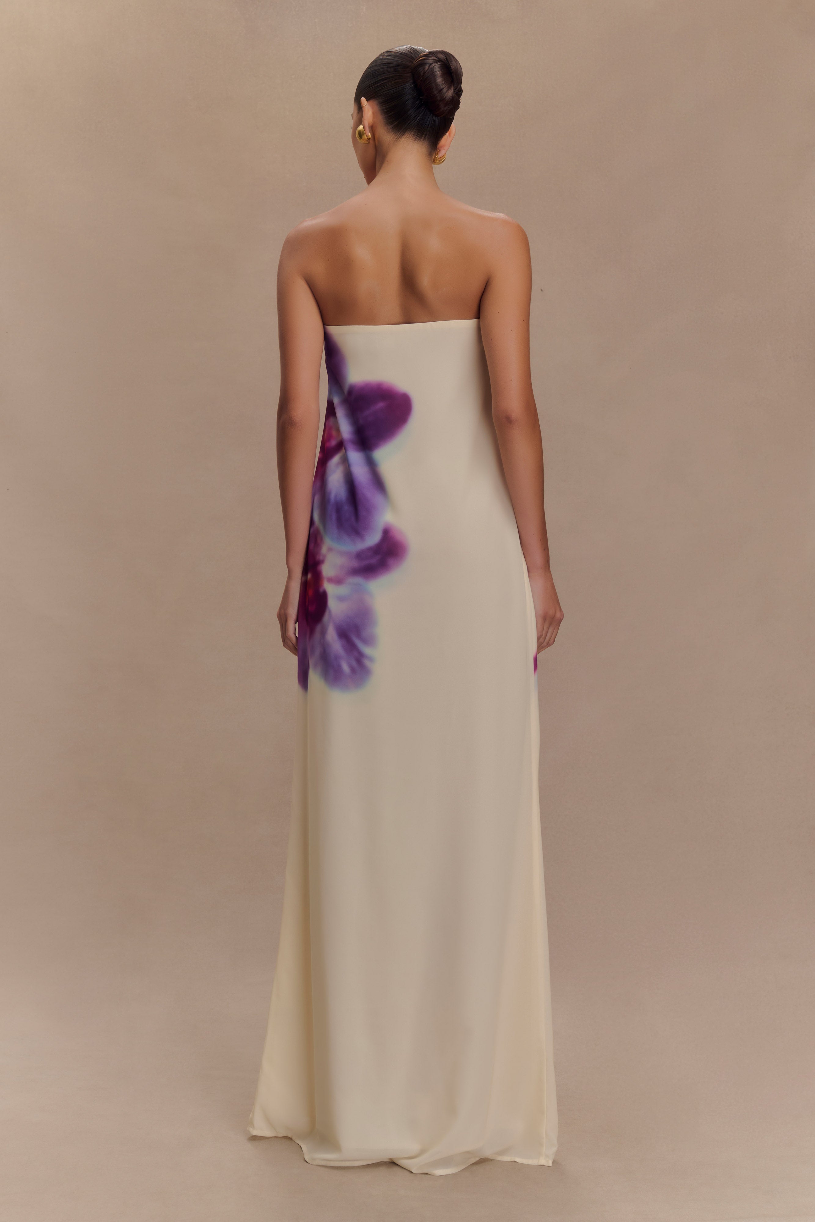 Alternative view of Amaya Strapless Chiffon Maxi Dress - Ivory Koi Orchid Print