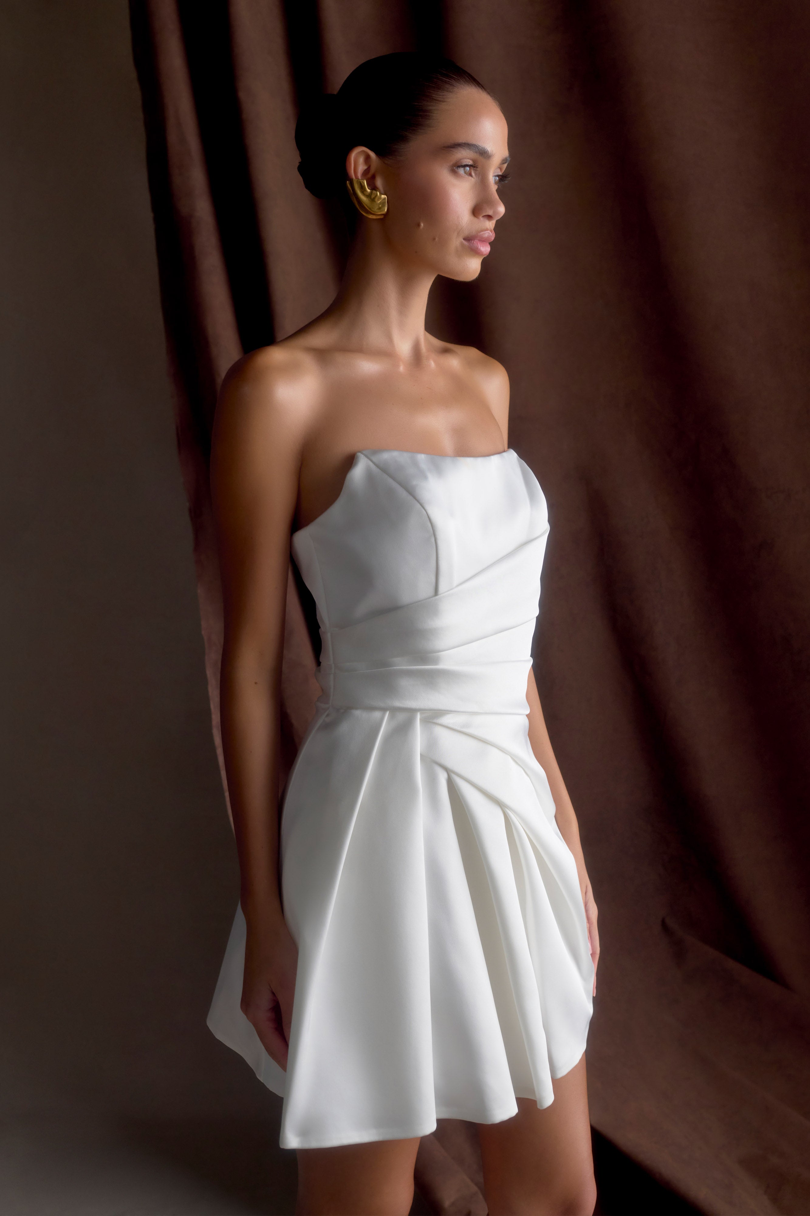 Lora Strapless Satin Mini Dress - White - Image 4