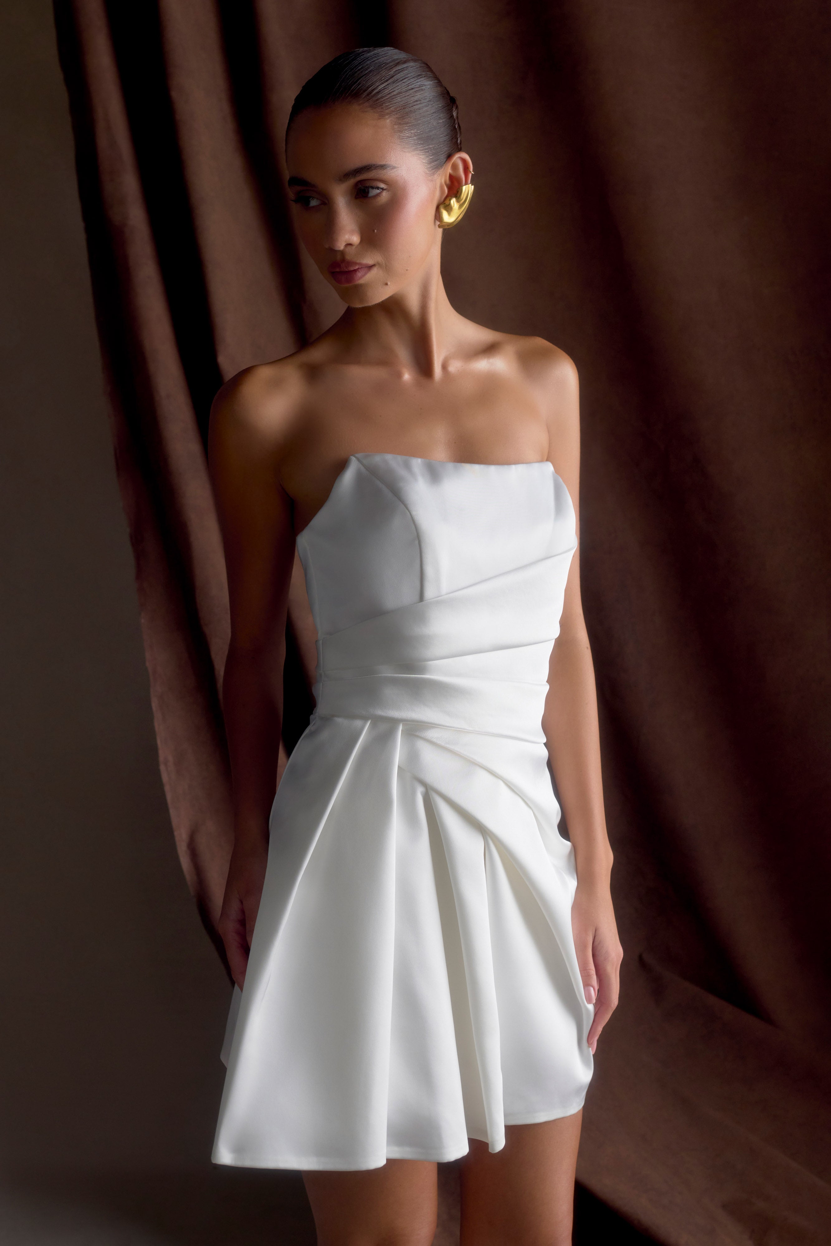 Lora Strapless Satin Mini Dress - White - Image 7