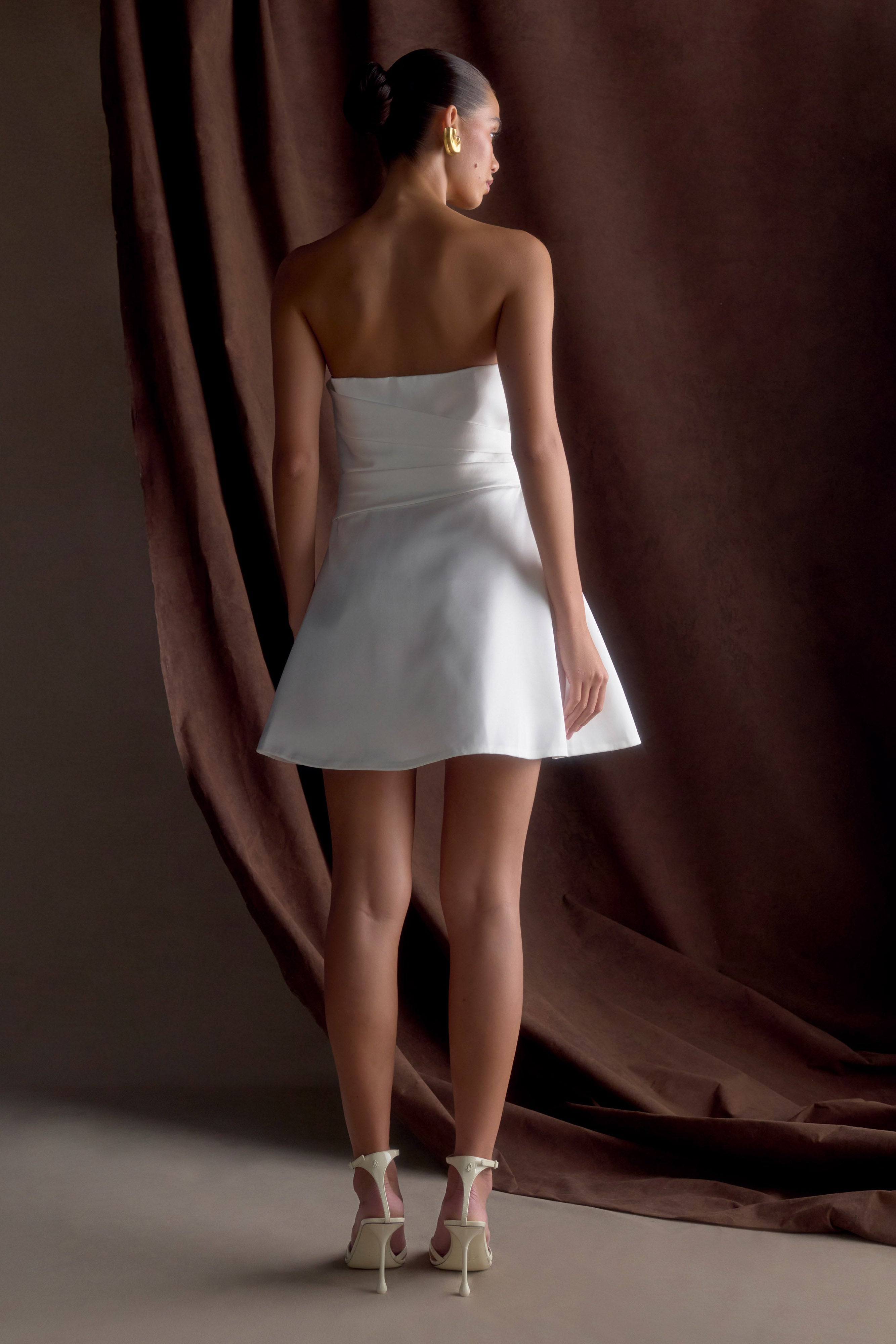 Lora Strapless Satin Mini Dress - White - Image 3
