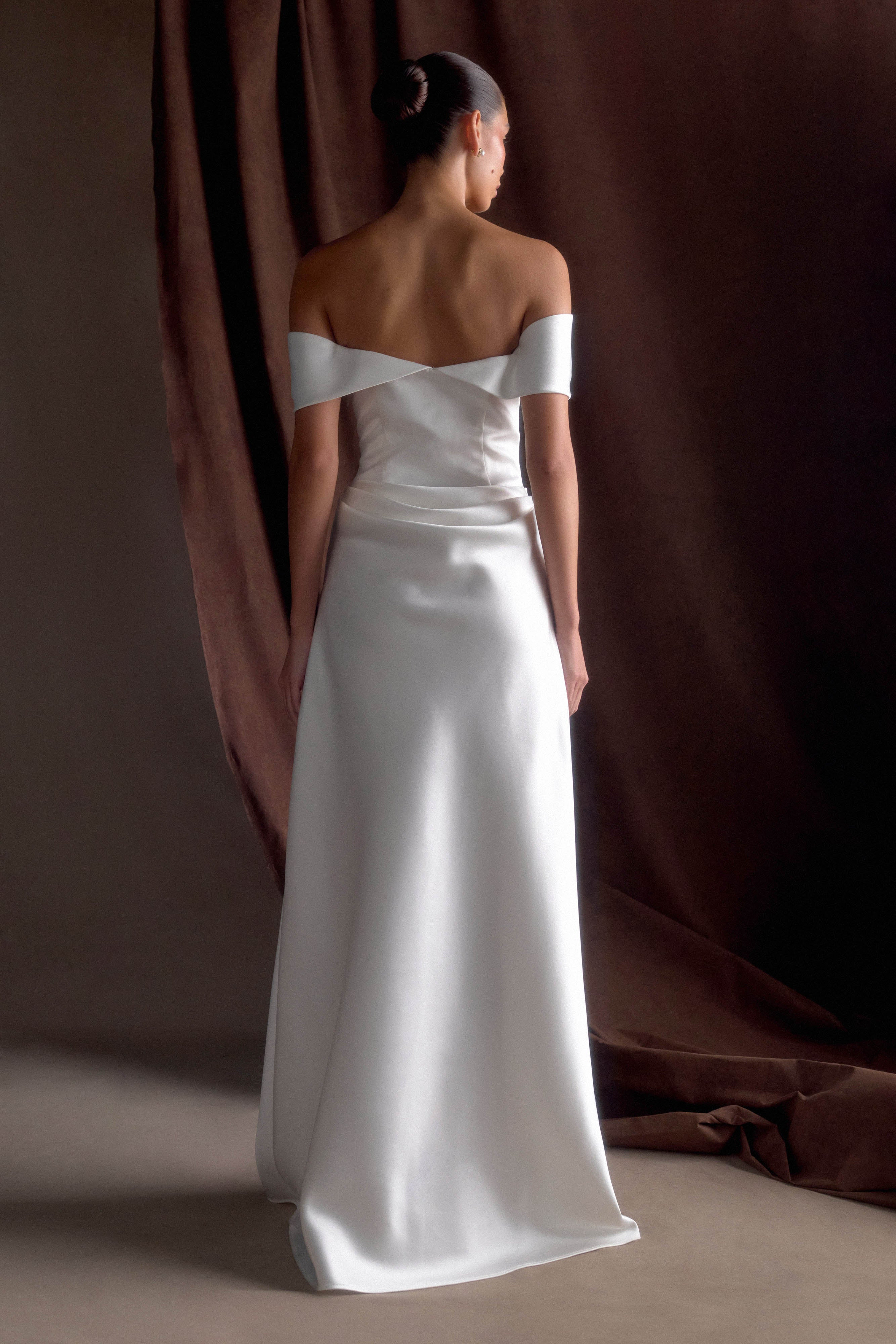 Alternative view of Luna Satin Off Shoulder Gown - White