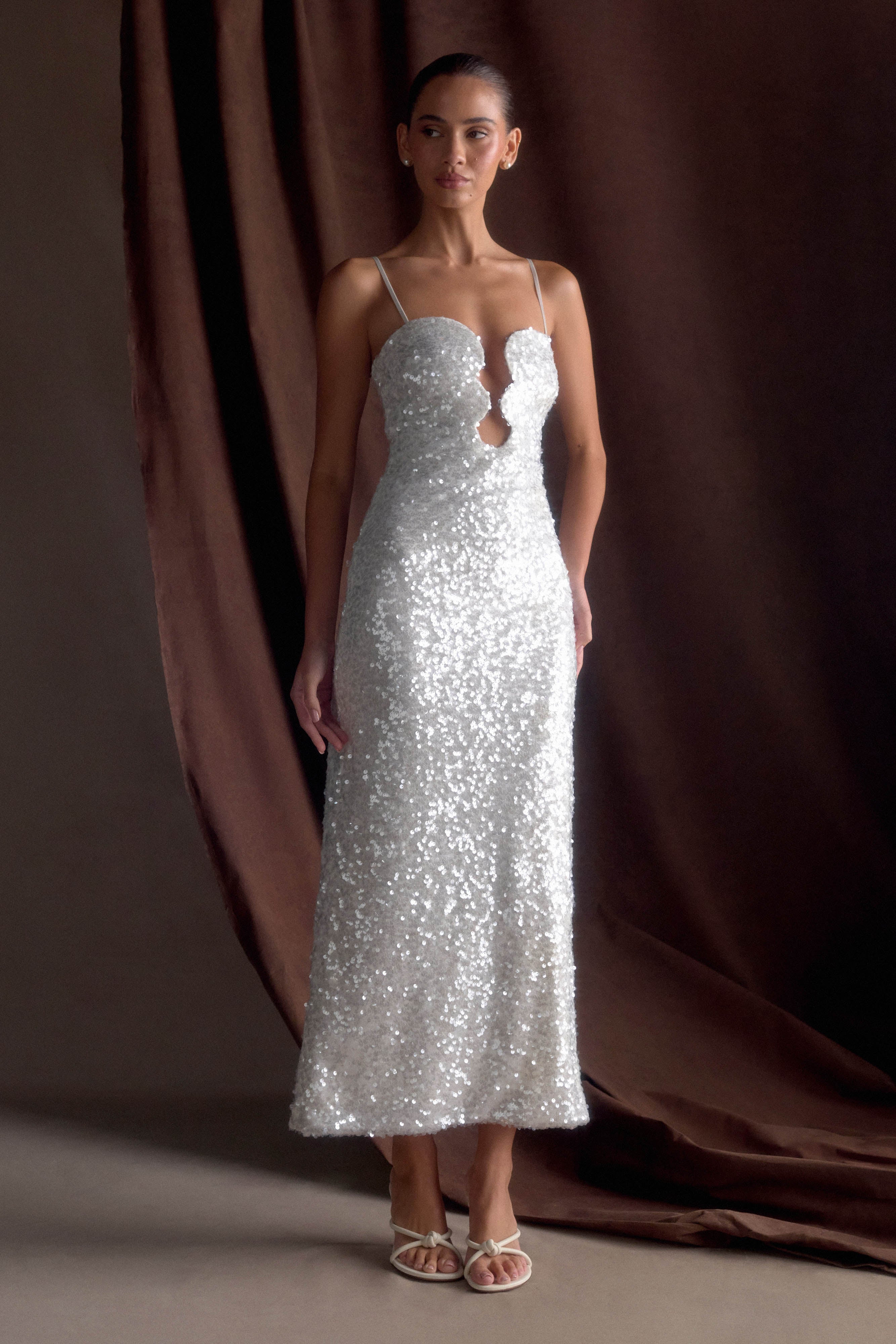 Makari Sequin Maxi Dress - White - Image 5