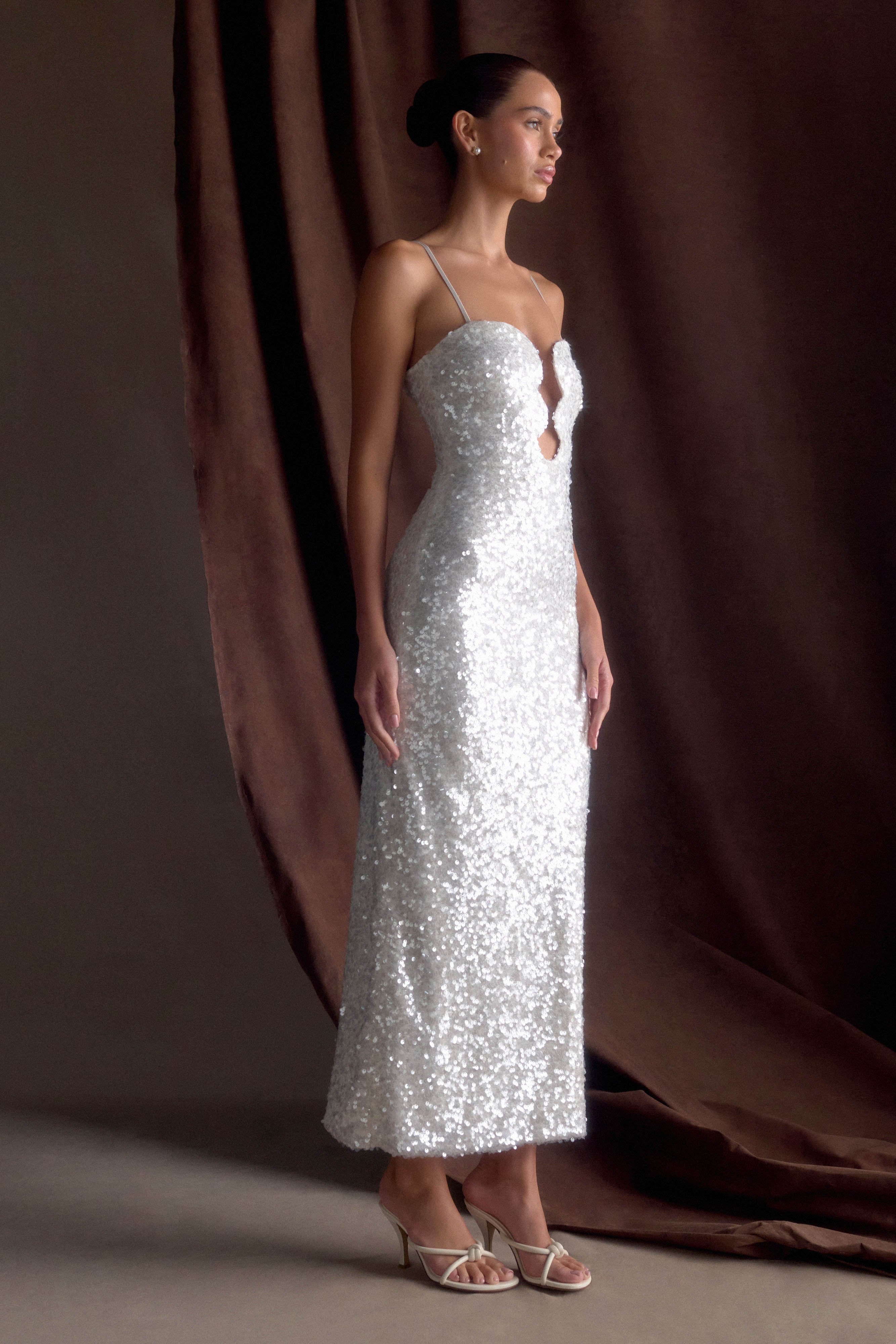 Makari Sequin Maxi Dress - White - Image 4