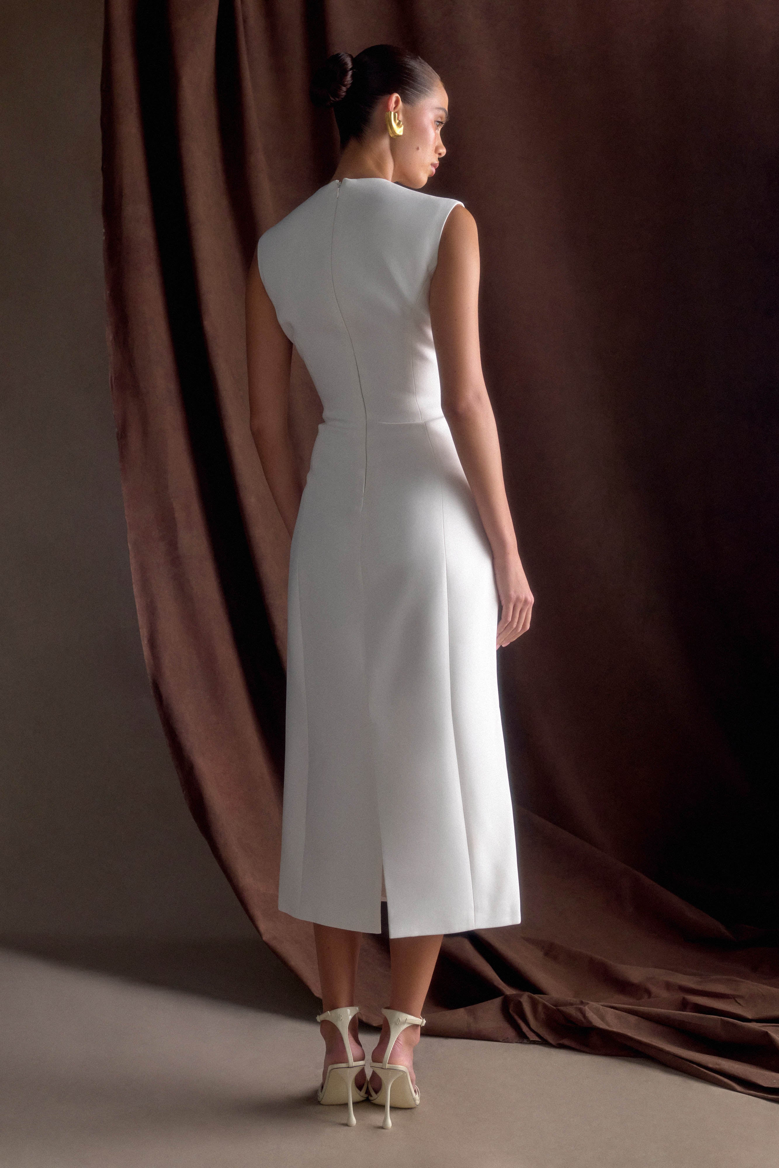 Alternative view of Audrine Suiting Sleeveless Midi Dress - Ivory