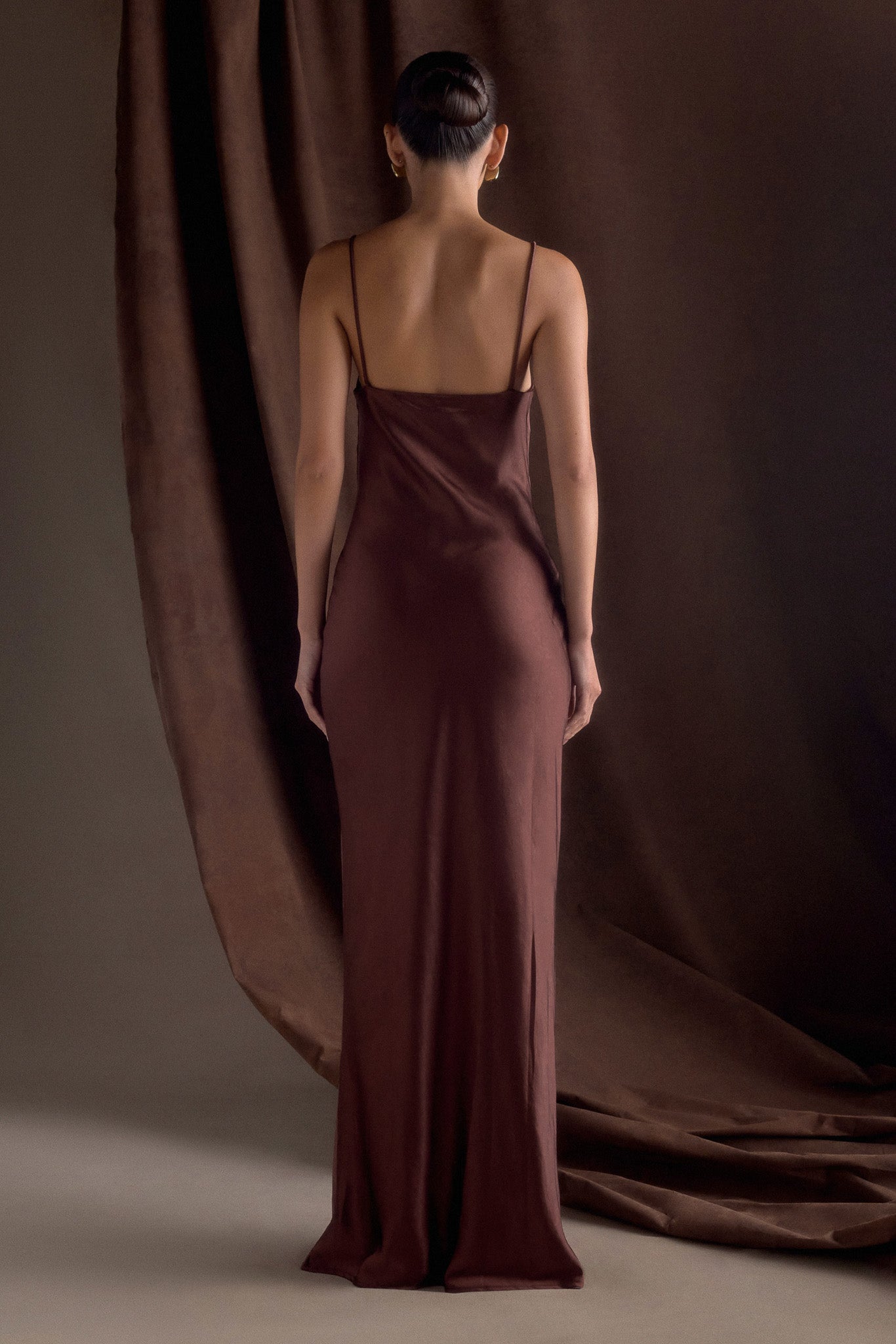 Alternative view of Lilly Sweetheart Satin Maxi Dress - Dark Chocolate