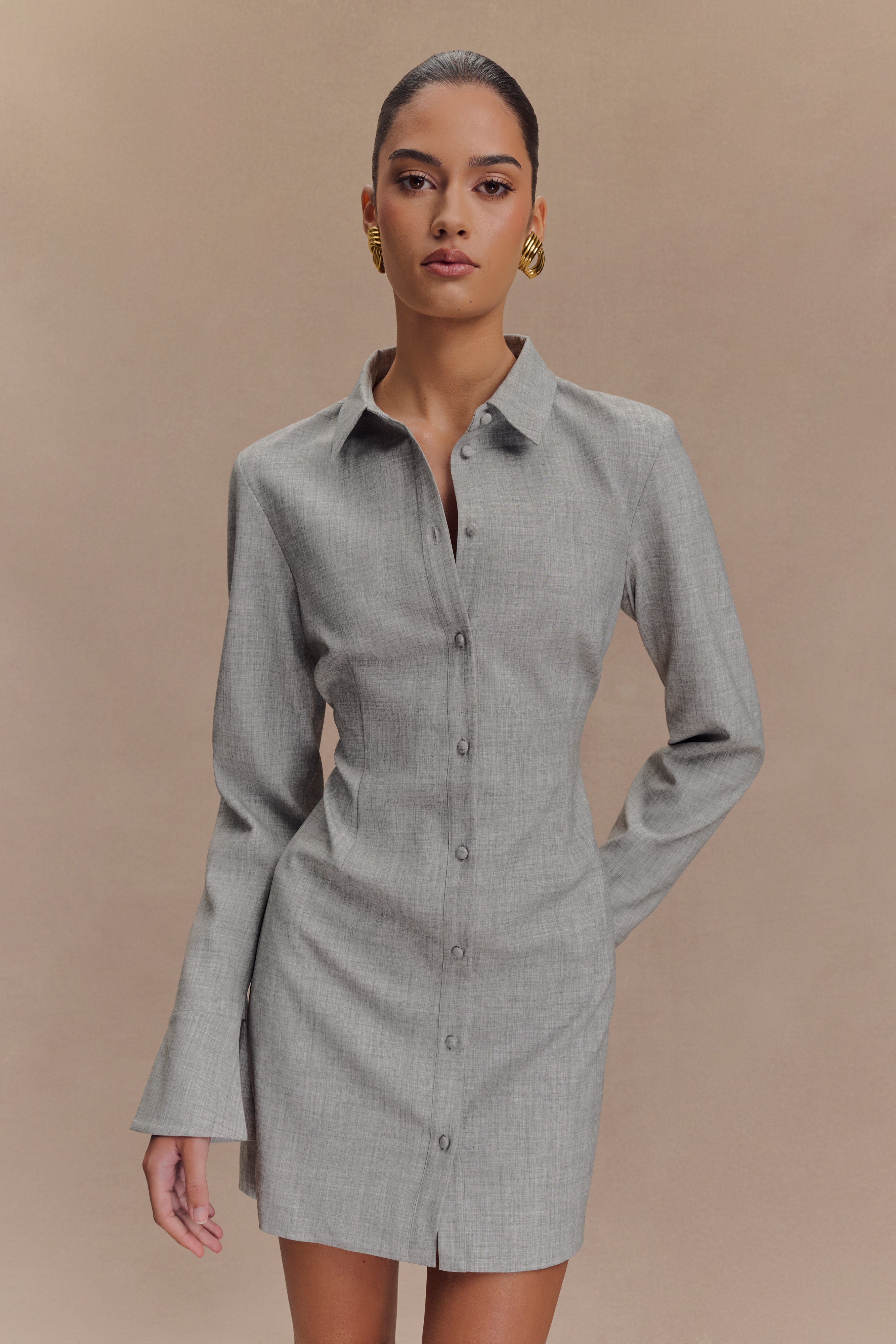 Dorian Fitted Shirt Mini Dress - Charcoal Marle - Image 7