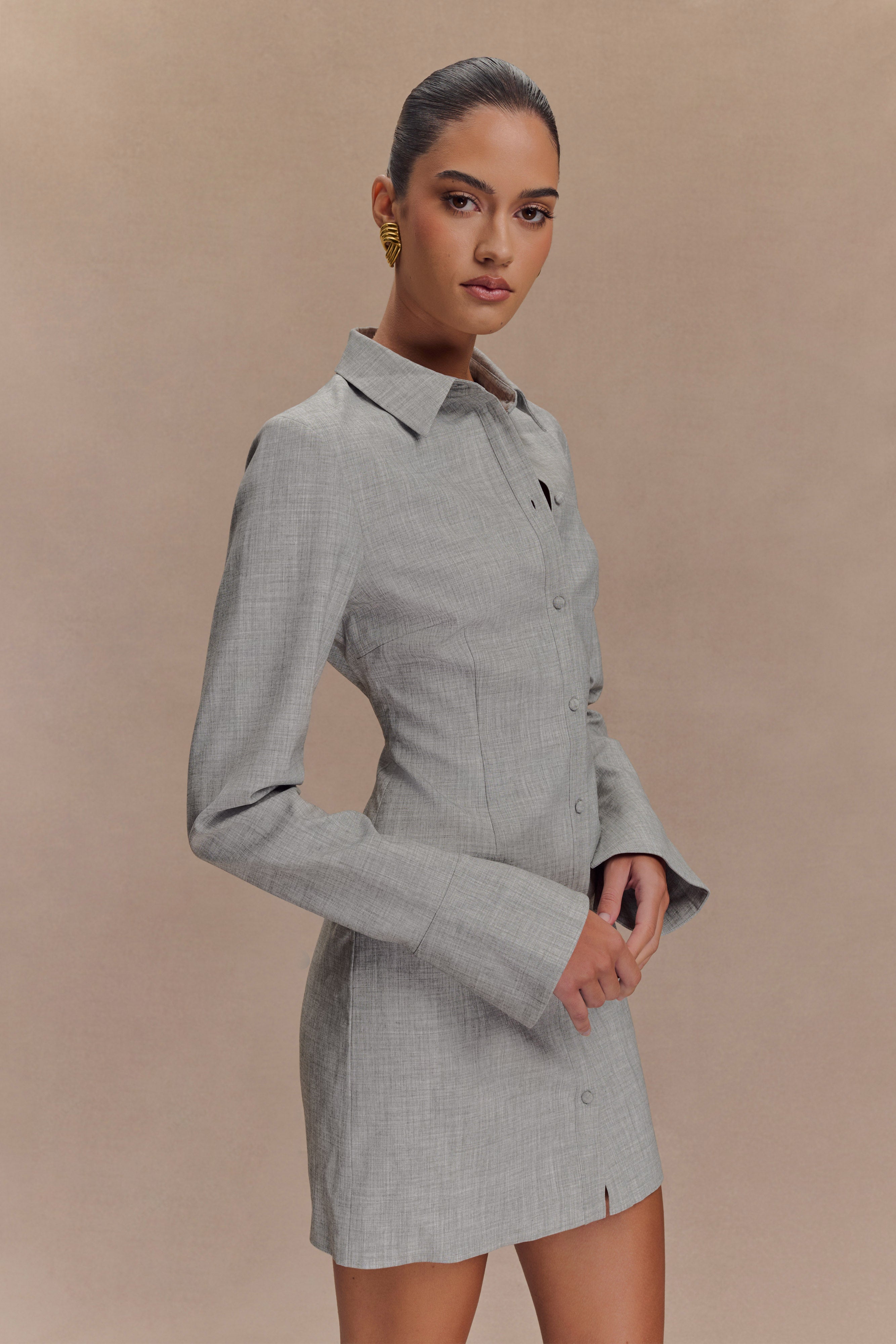 Dorian Fitted Shirt Mini Dress - Charcoal Marle - Image 5