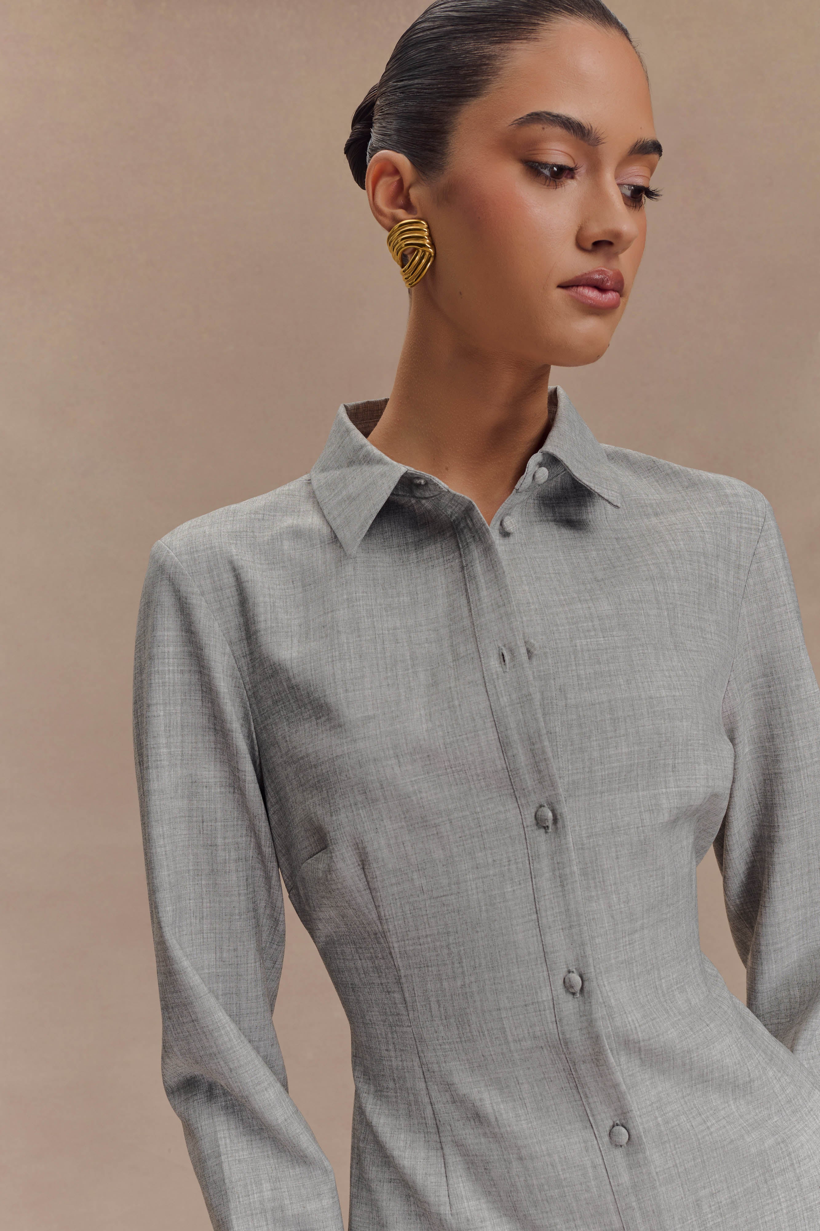 Dorian Fitted Shirt Mini Dress - Charcoal Marle - Image 4