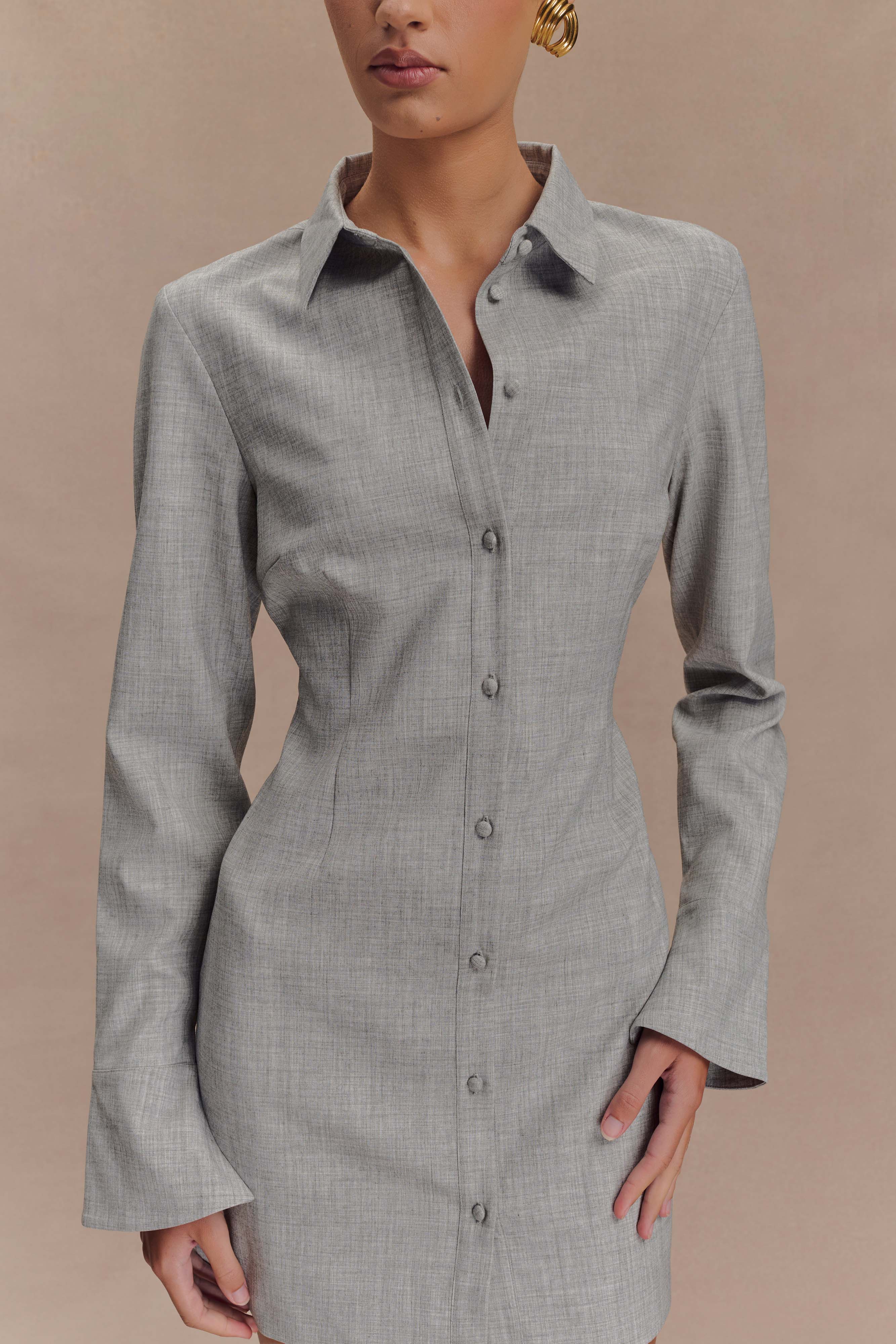 Dorian Fitted Shirt Mini Dress - Charcoal Marle - Image 3