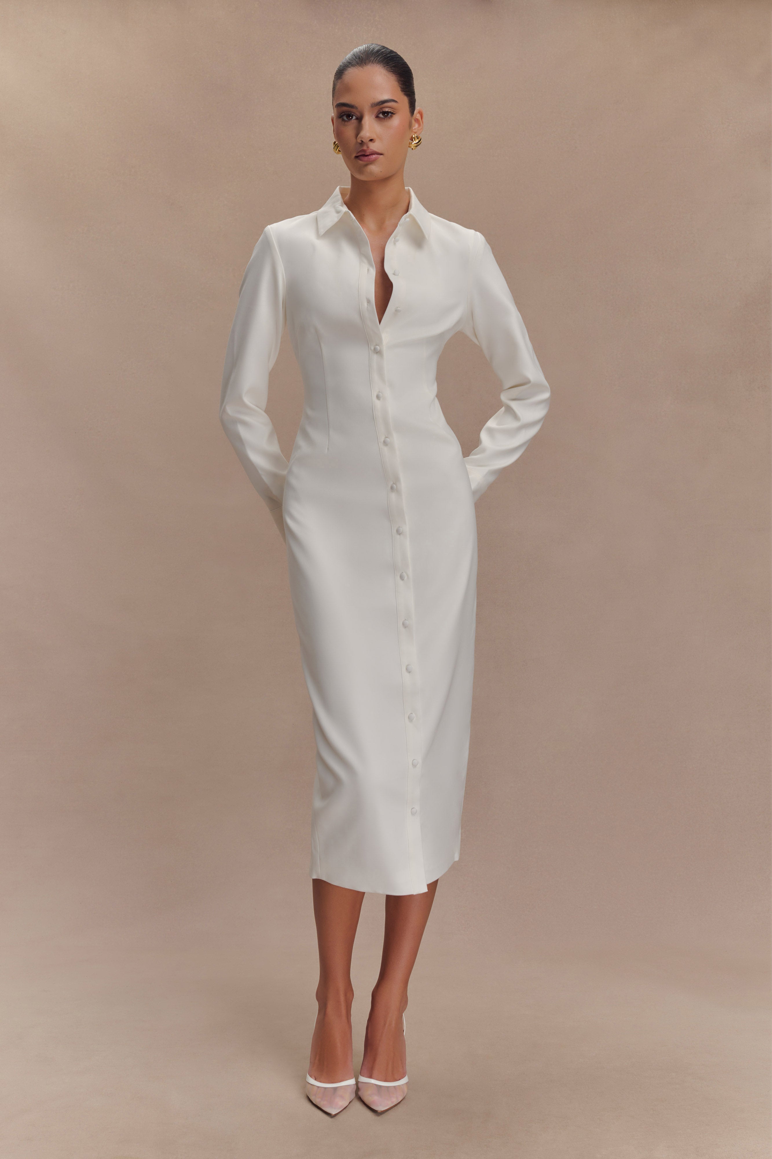 Dorian Fitted Shirt Midi Dress - White - Image 7