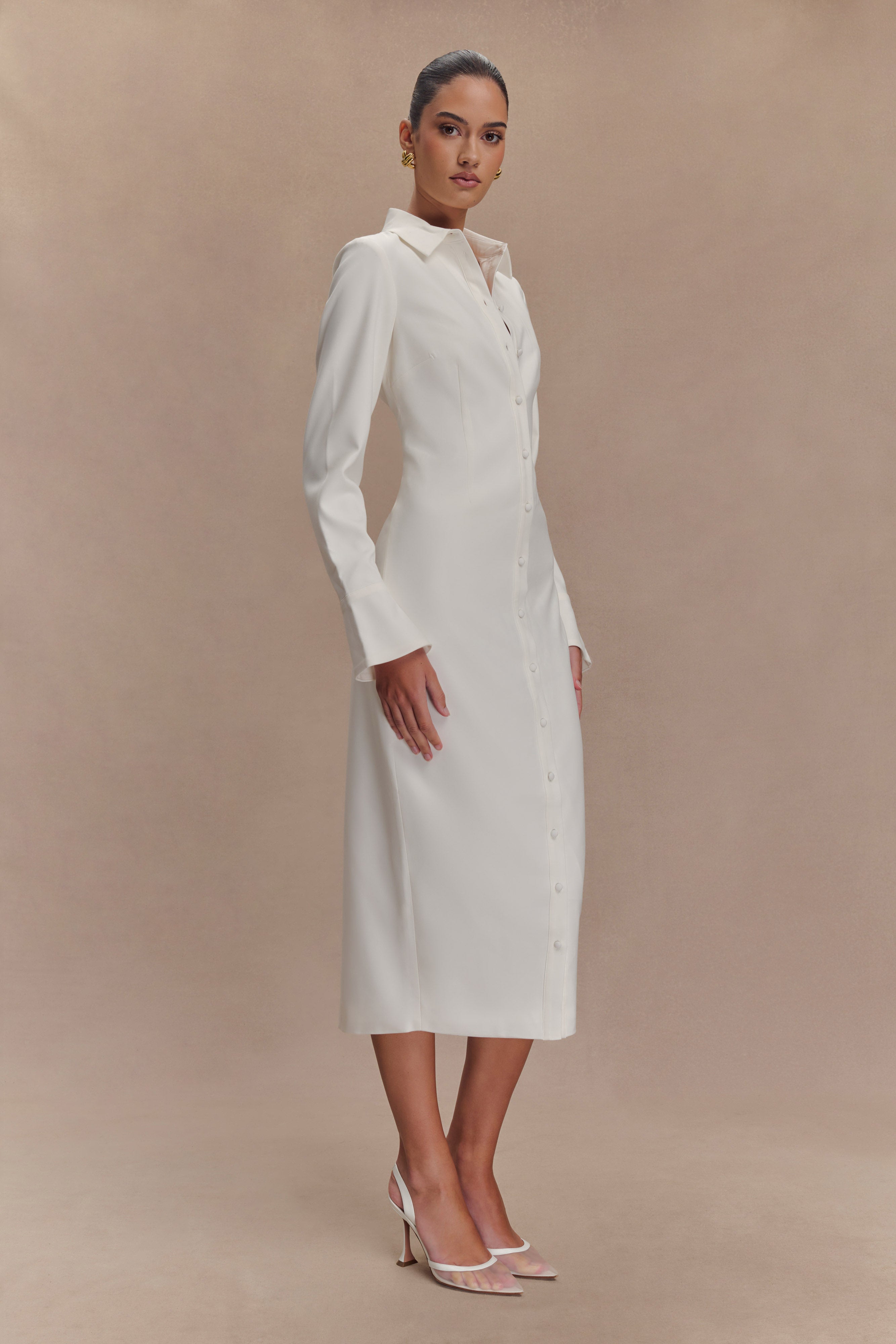 Dorian Fitted Shirt Midi Dress - White - Image 6