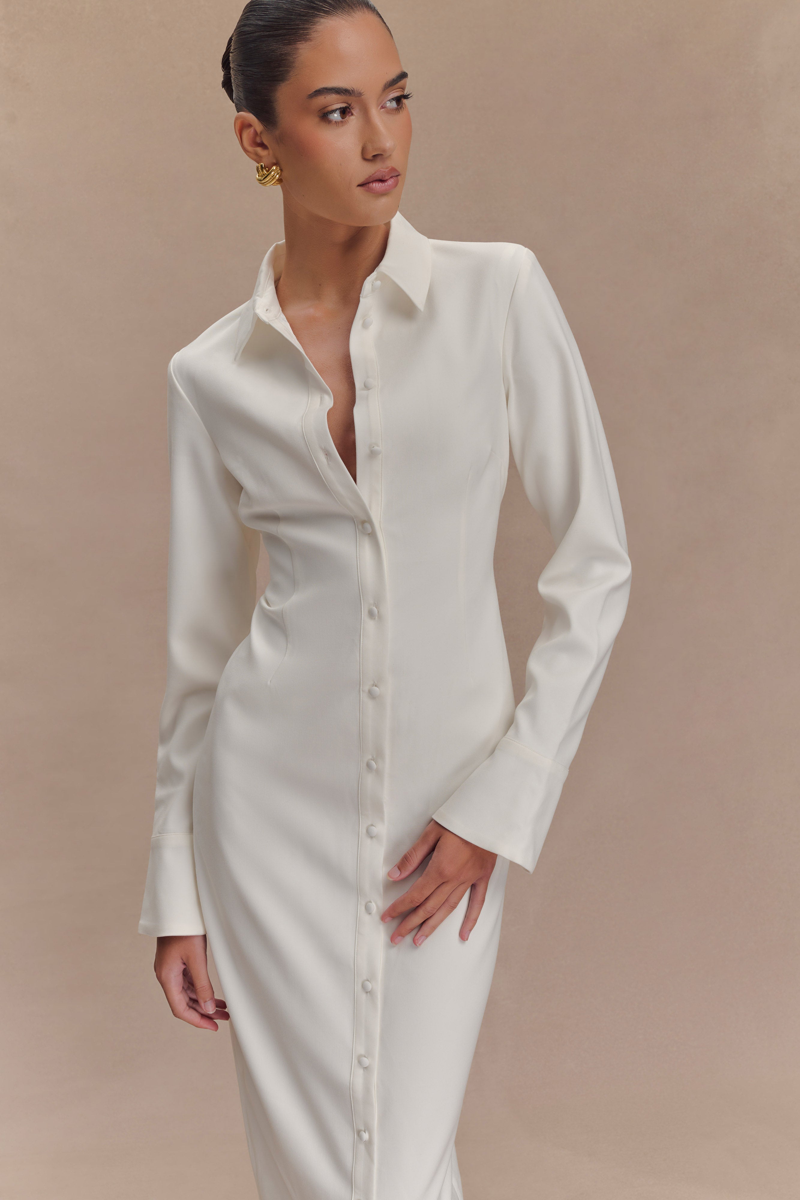 Dorian Fitted Shirt Midi Dress - White - Image 5