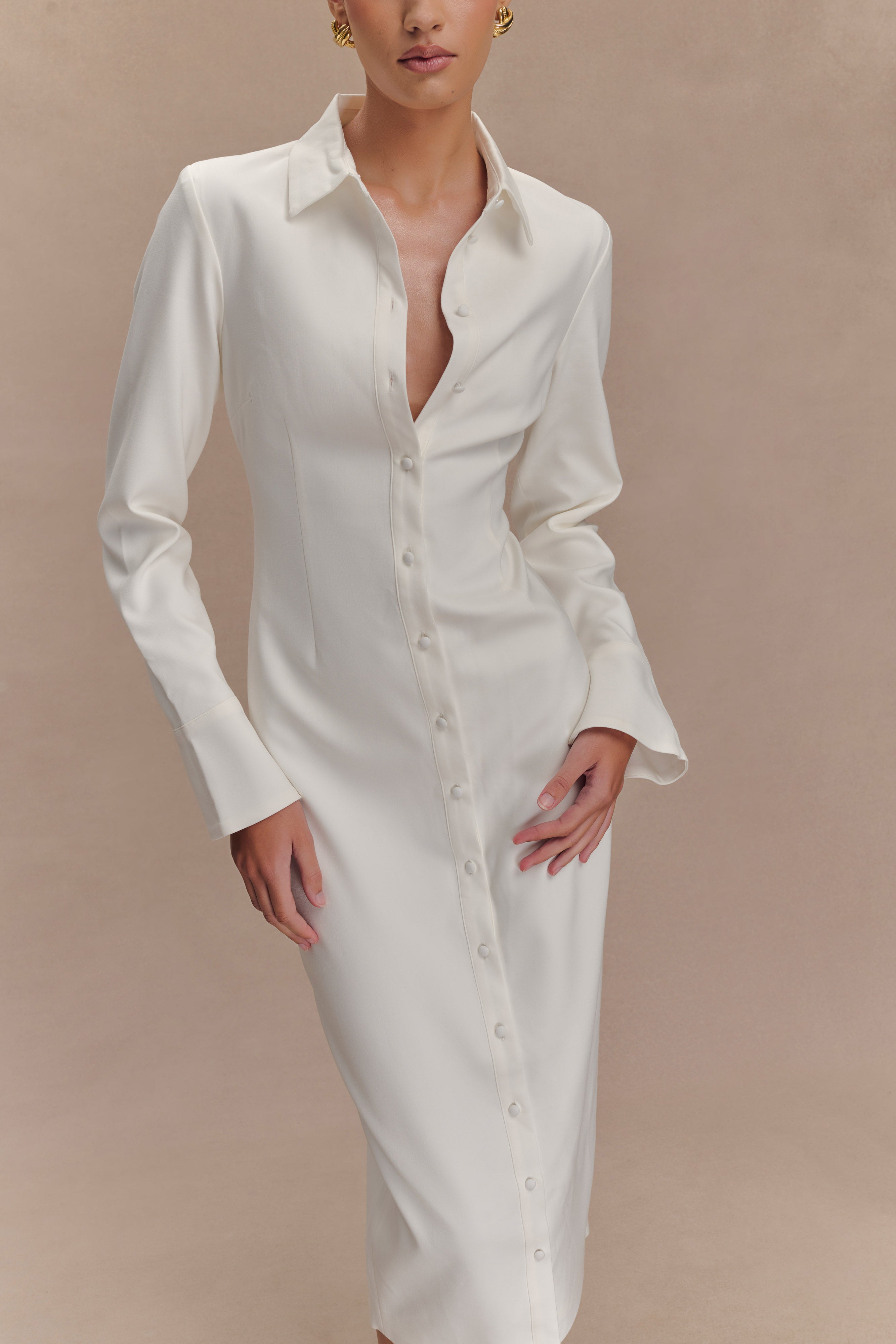 Dorian Fitted Shirt Midi Dress - White - Image 4