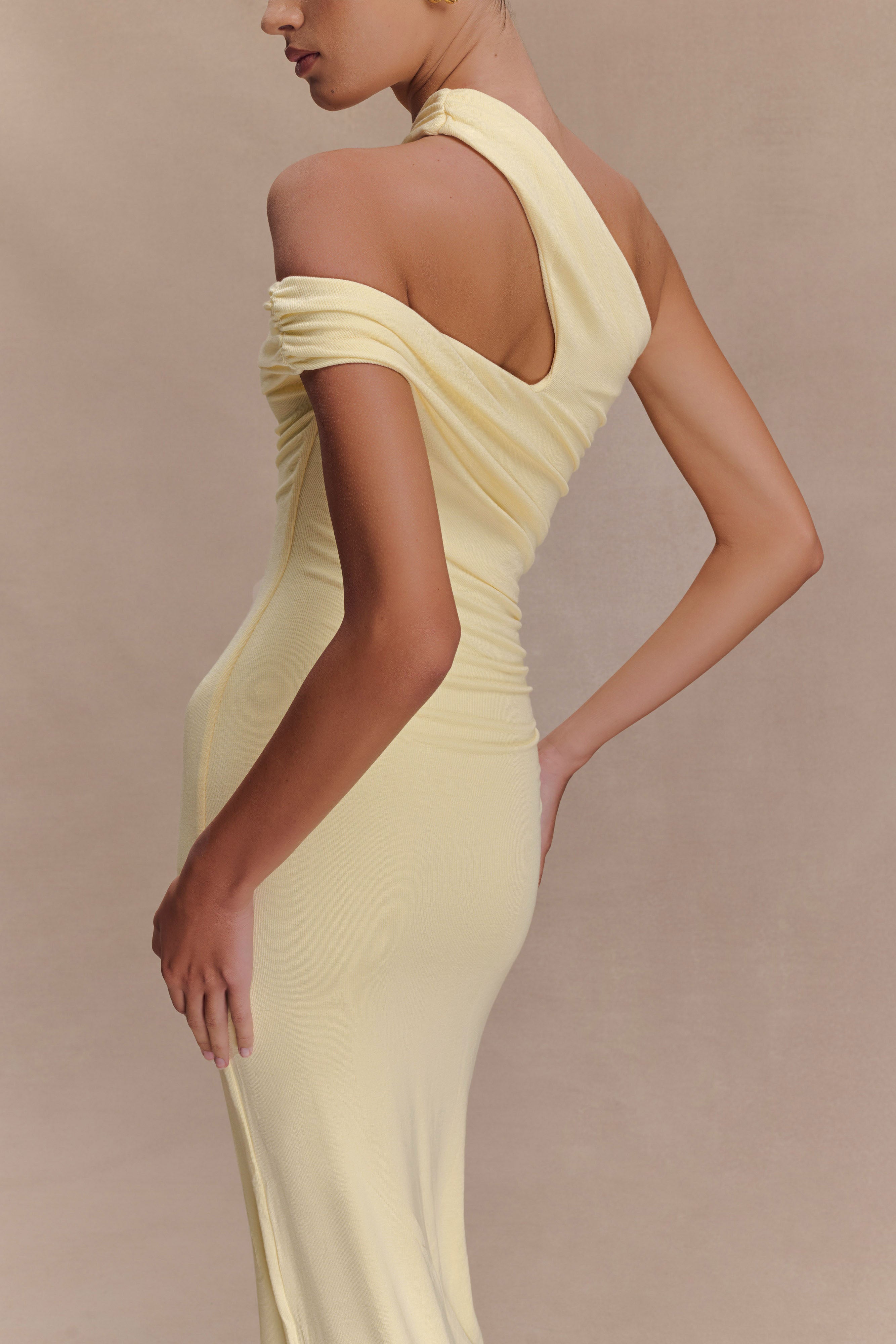 Anastasia One Shoulder Modal Midi Dress - Pale Lemon - Image 4