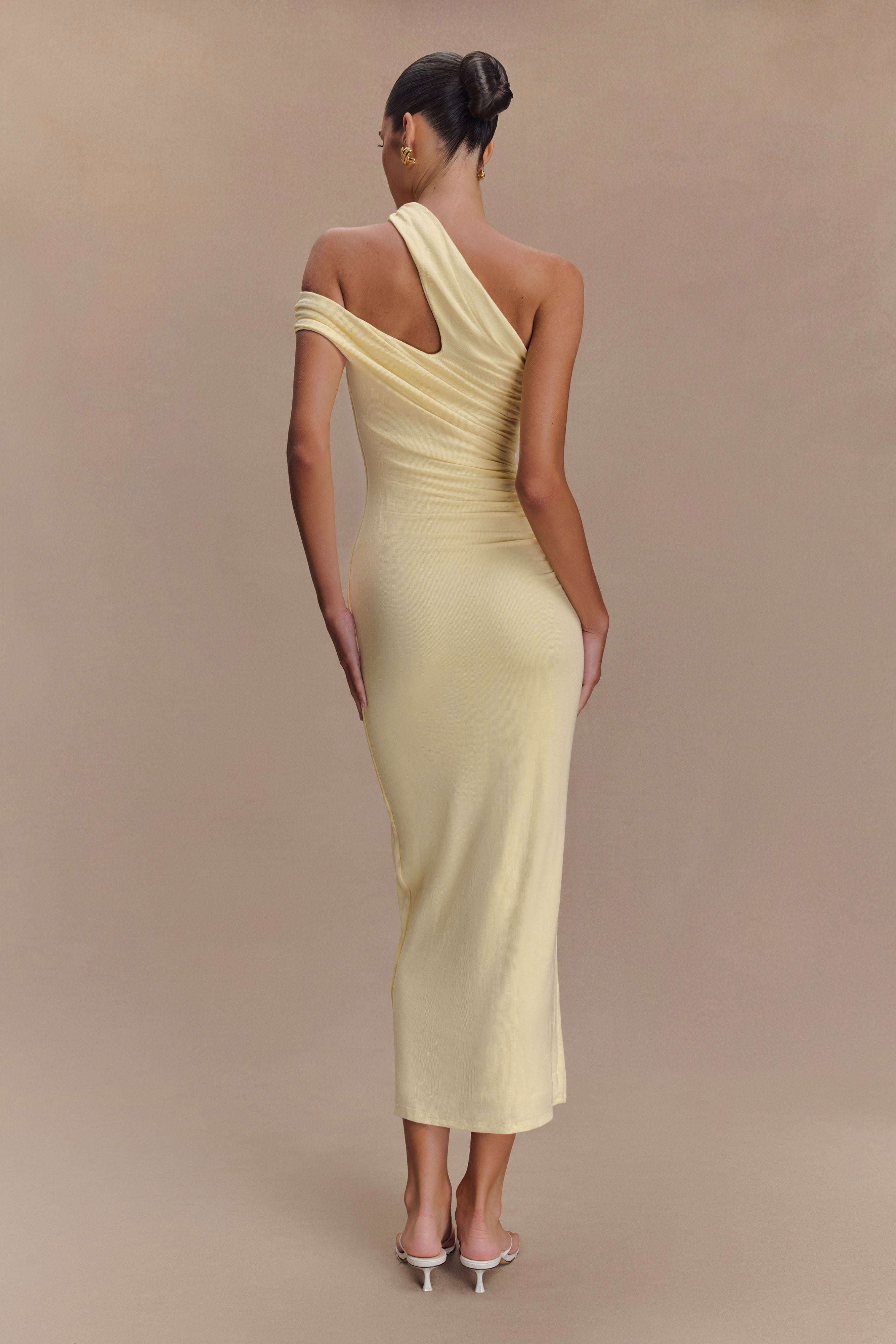 Alternative view of Anastasia One Shoulder Modal Midi Dress - Pale Lemon