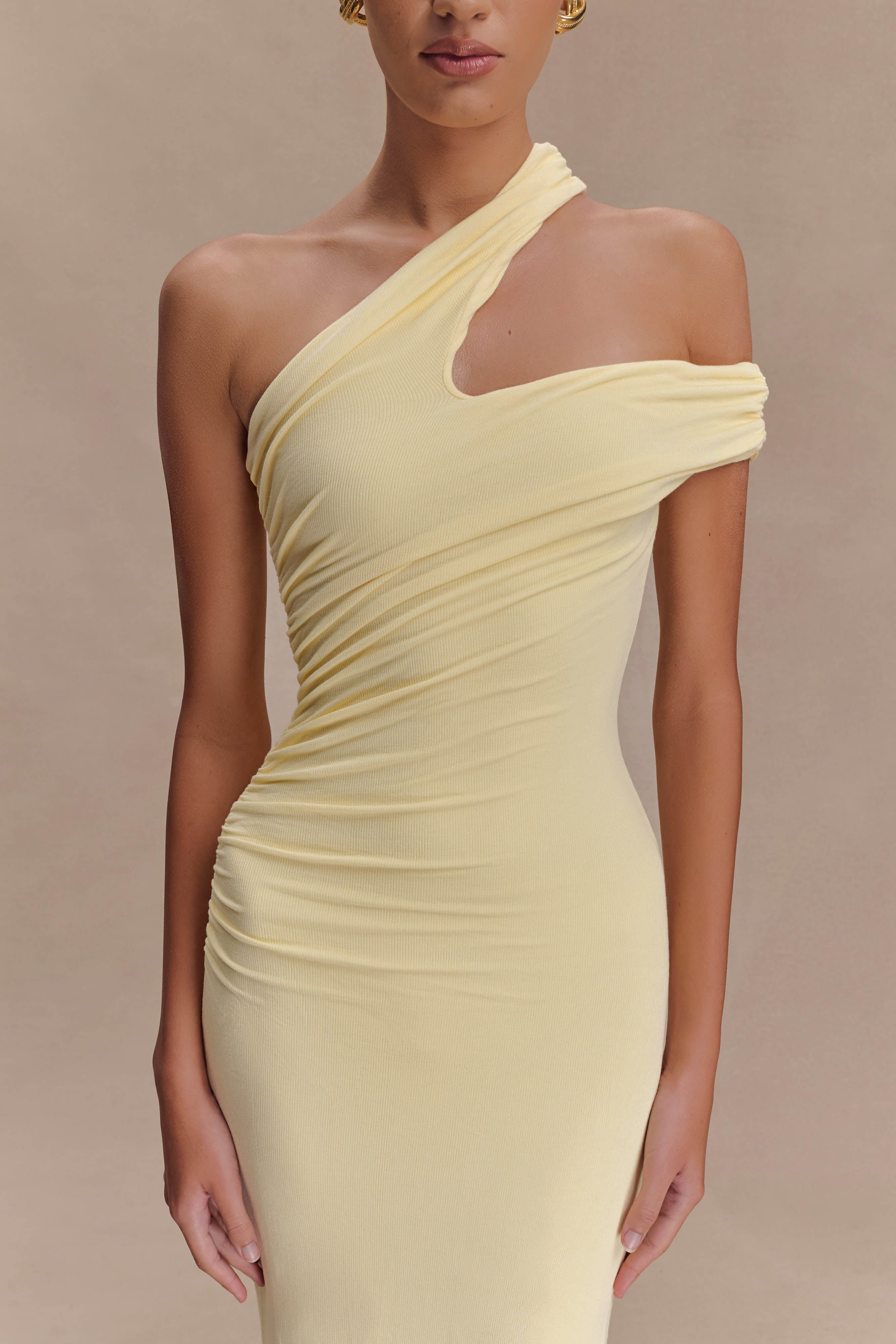 Anastasia One Shoulder Modal Midi Dress - Pale Lemon - Image 3
