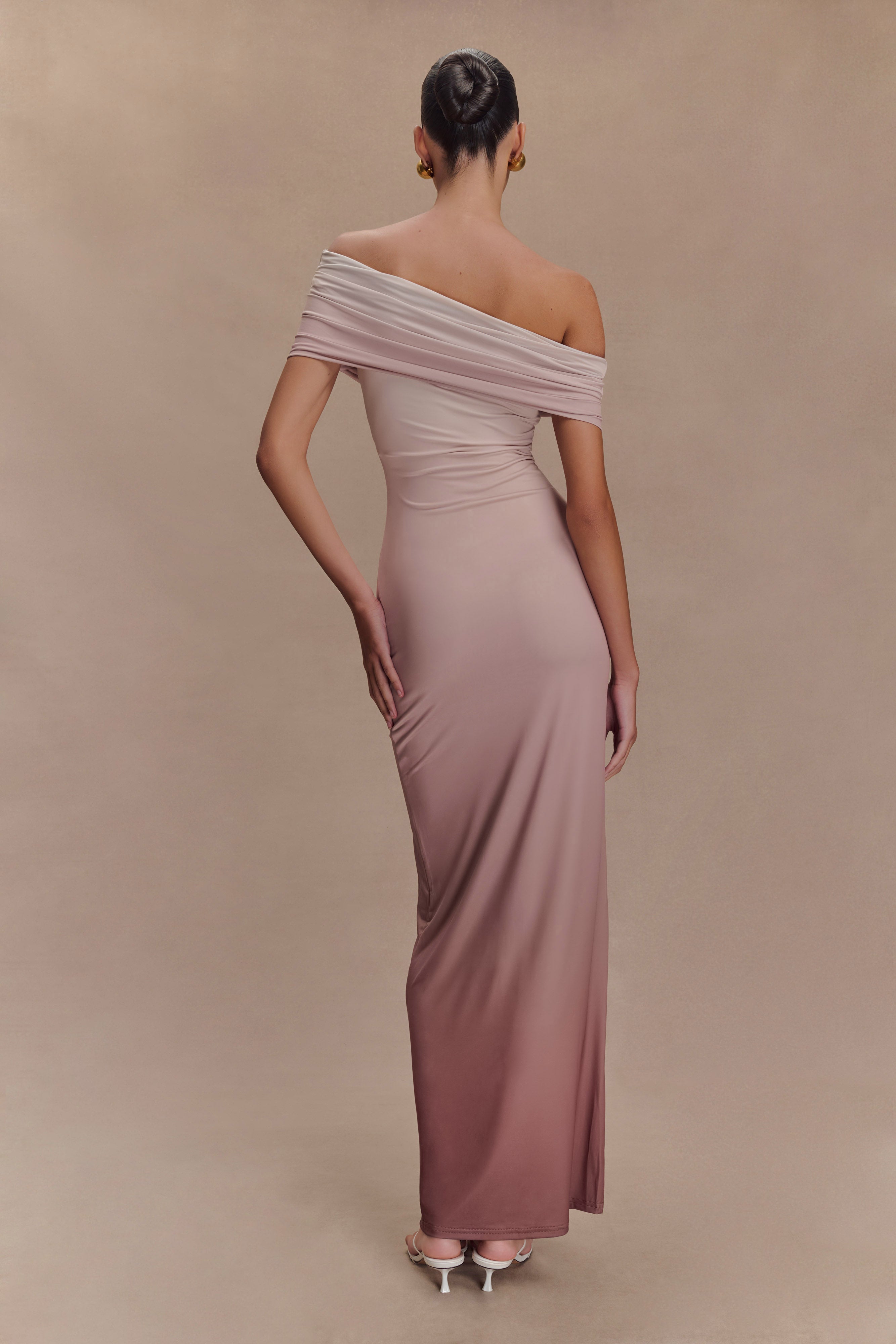 Alternative view of Cassandra Off Shoulder Slinky Maxi Dress - Neutral Ombre