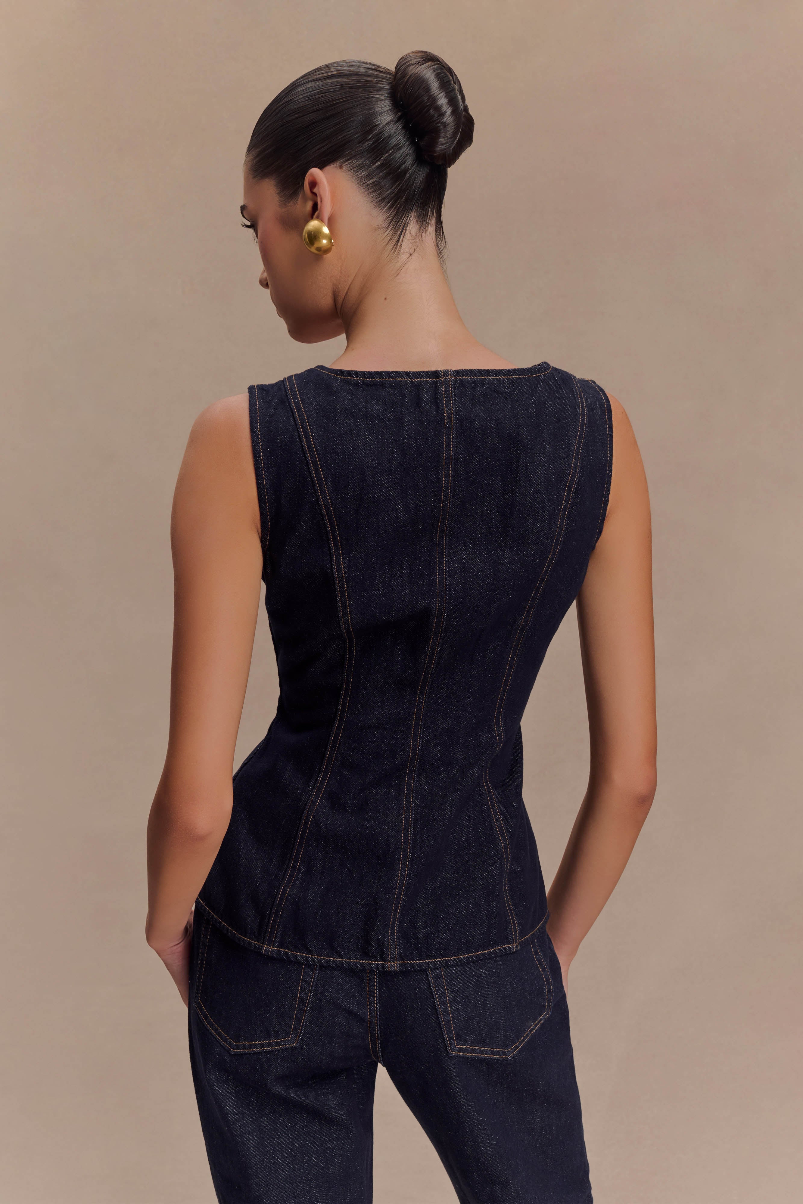 Alternative view of Neve Sleeveless Buttoned Denim Top - Washed Indigo Blue