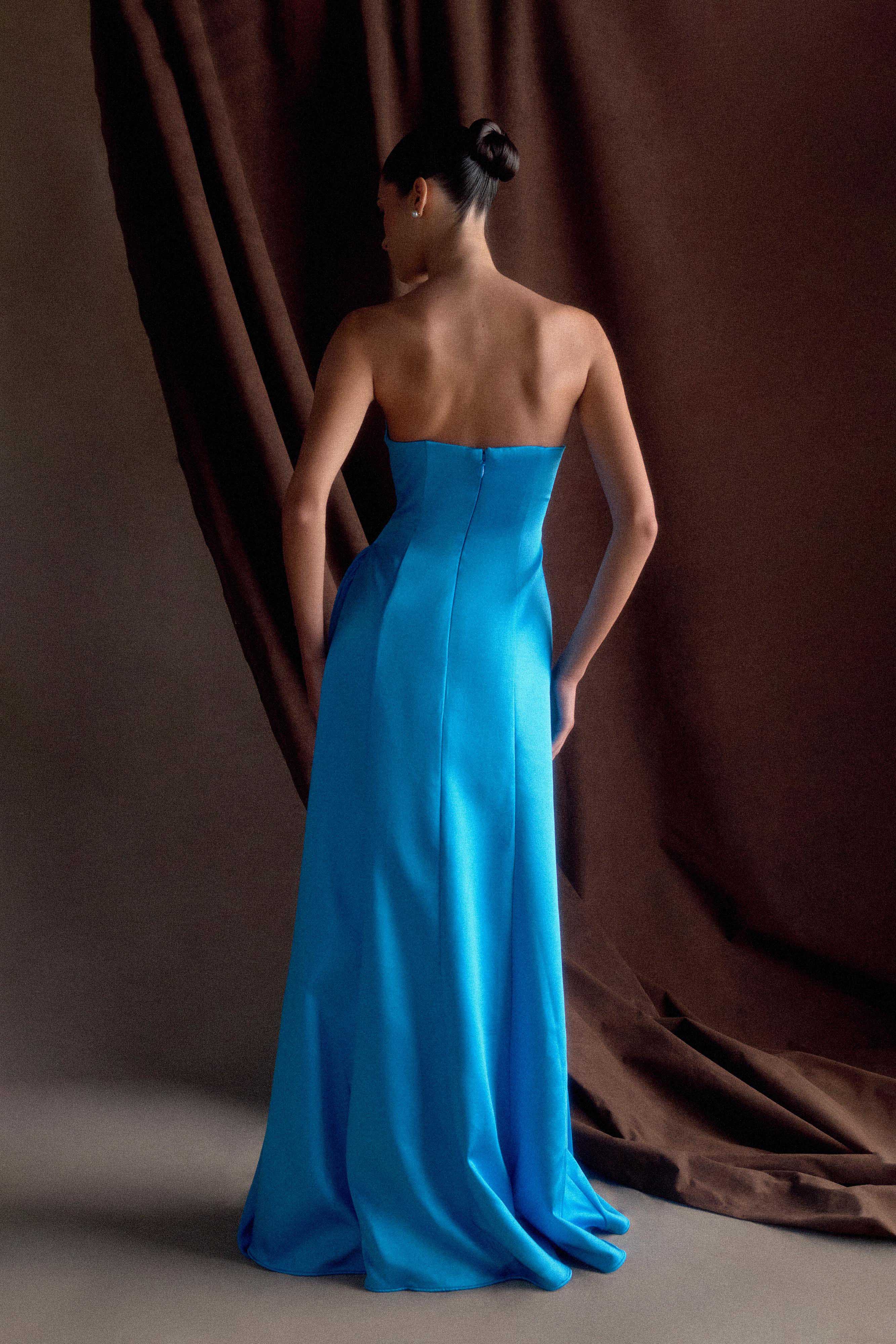 Alternative view of Rosella Satin Strapless Maxi Dress - Cyan Blue