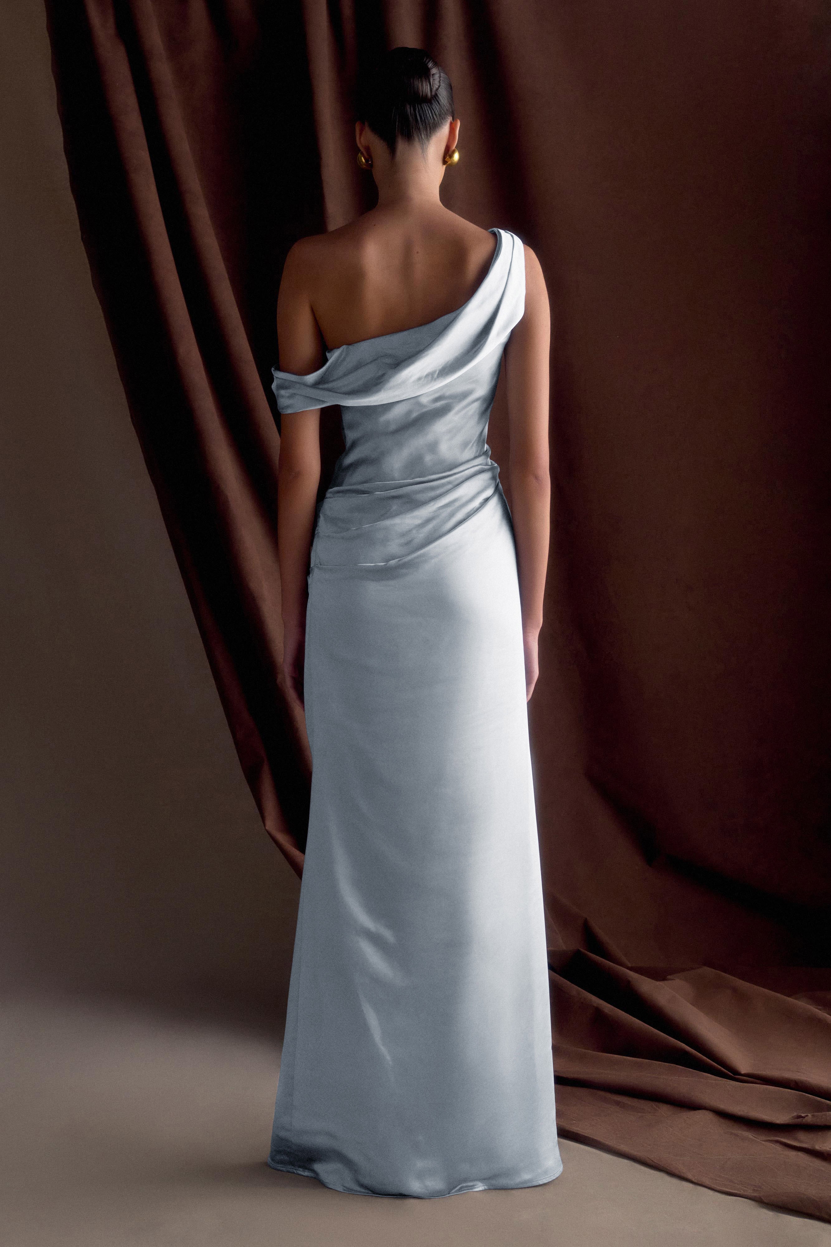 Alternative view of Dalia Off Shoulder Satin Maxi Dress - Frosted Blue