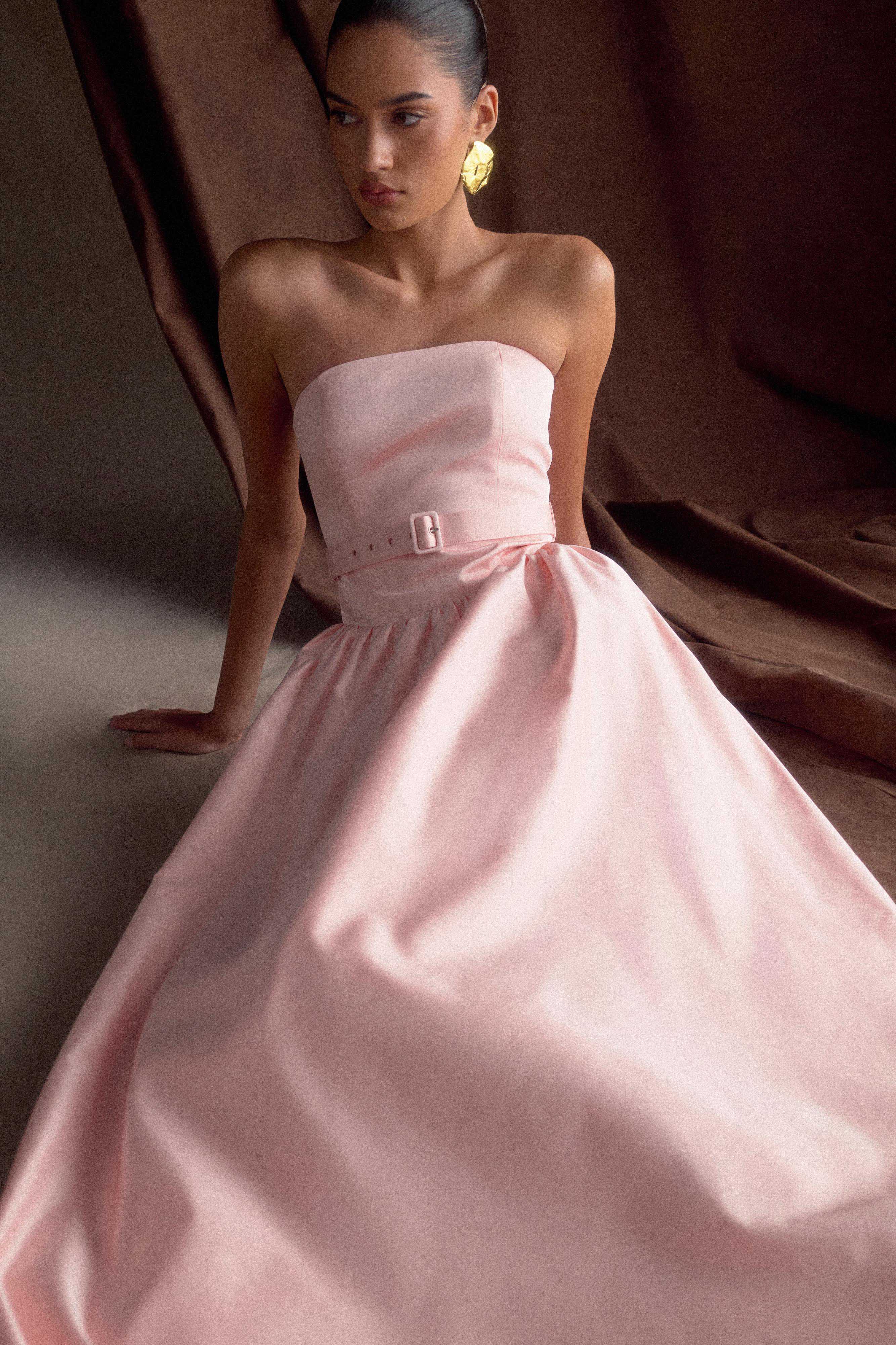 Florence Strapless Belted Maxi Dress - Baby Pink - Image 3