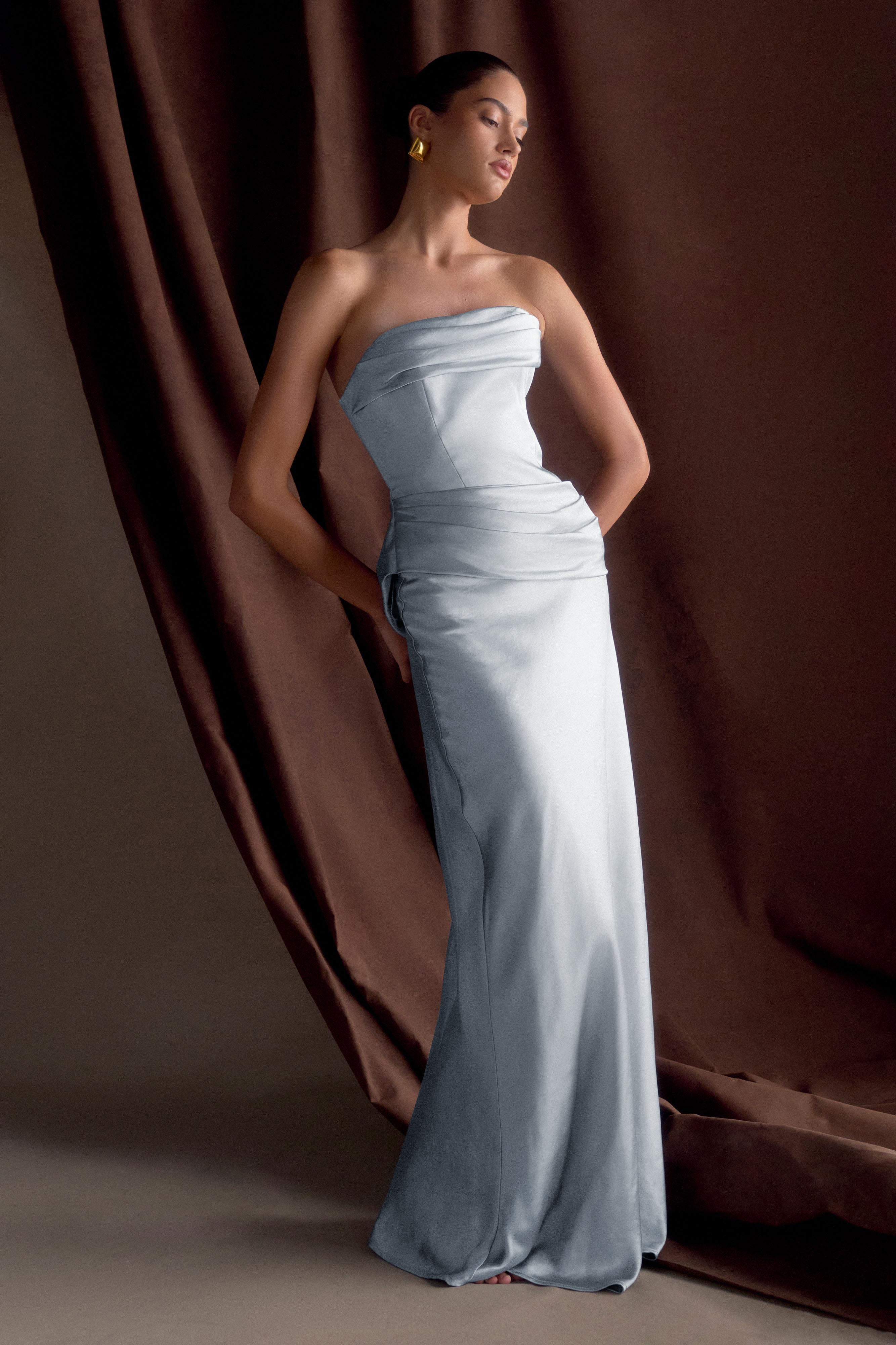 Jasmine Strapless Satin Maxi Dress - Frosted Blue - Image 10