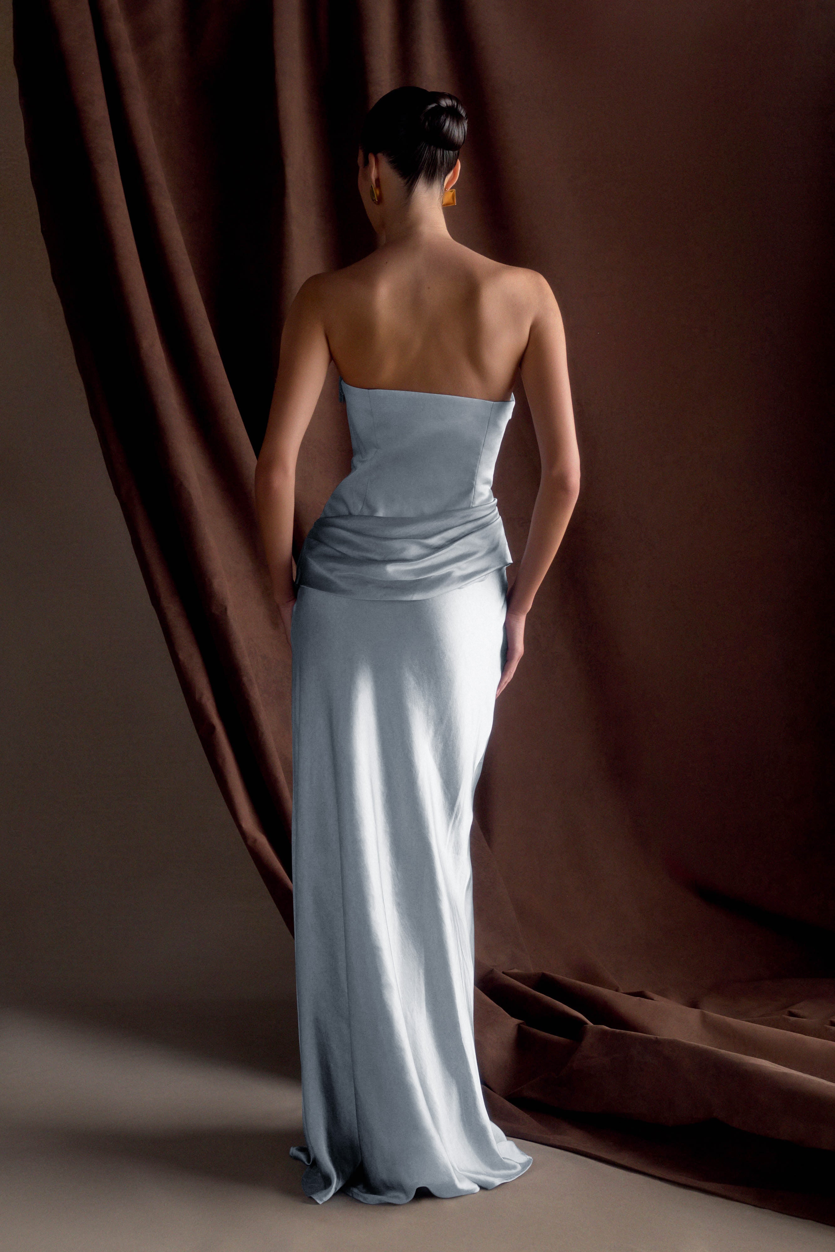 Alternative view of Jasmine Strapless Satin Maxi Dress - Frosted Blue
