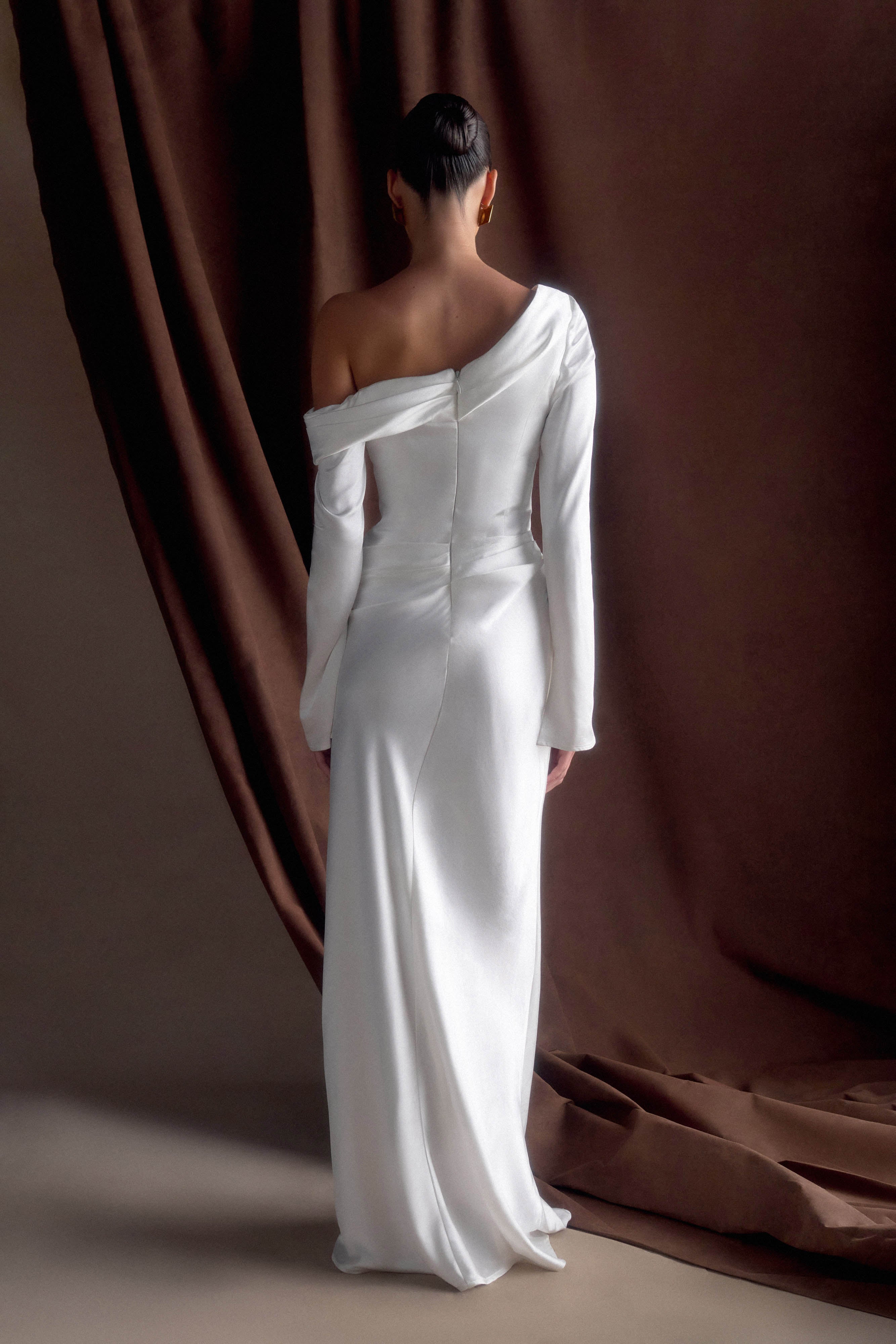 Alternative view of Iris Long Sleeve Satin Maxi Dress - White